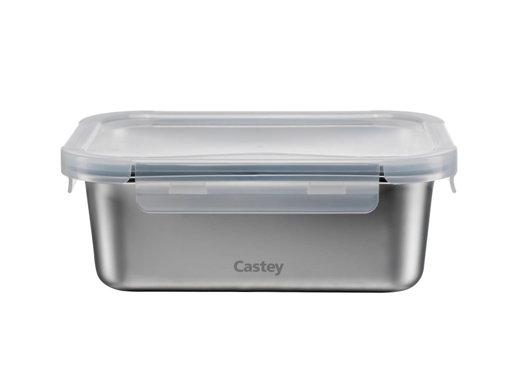 Castey SCA1200 Contenitore Inox Rettangolare 1200ML con Coperchio Ermetico