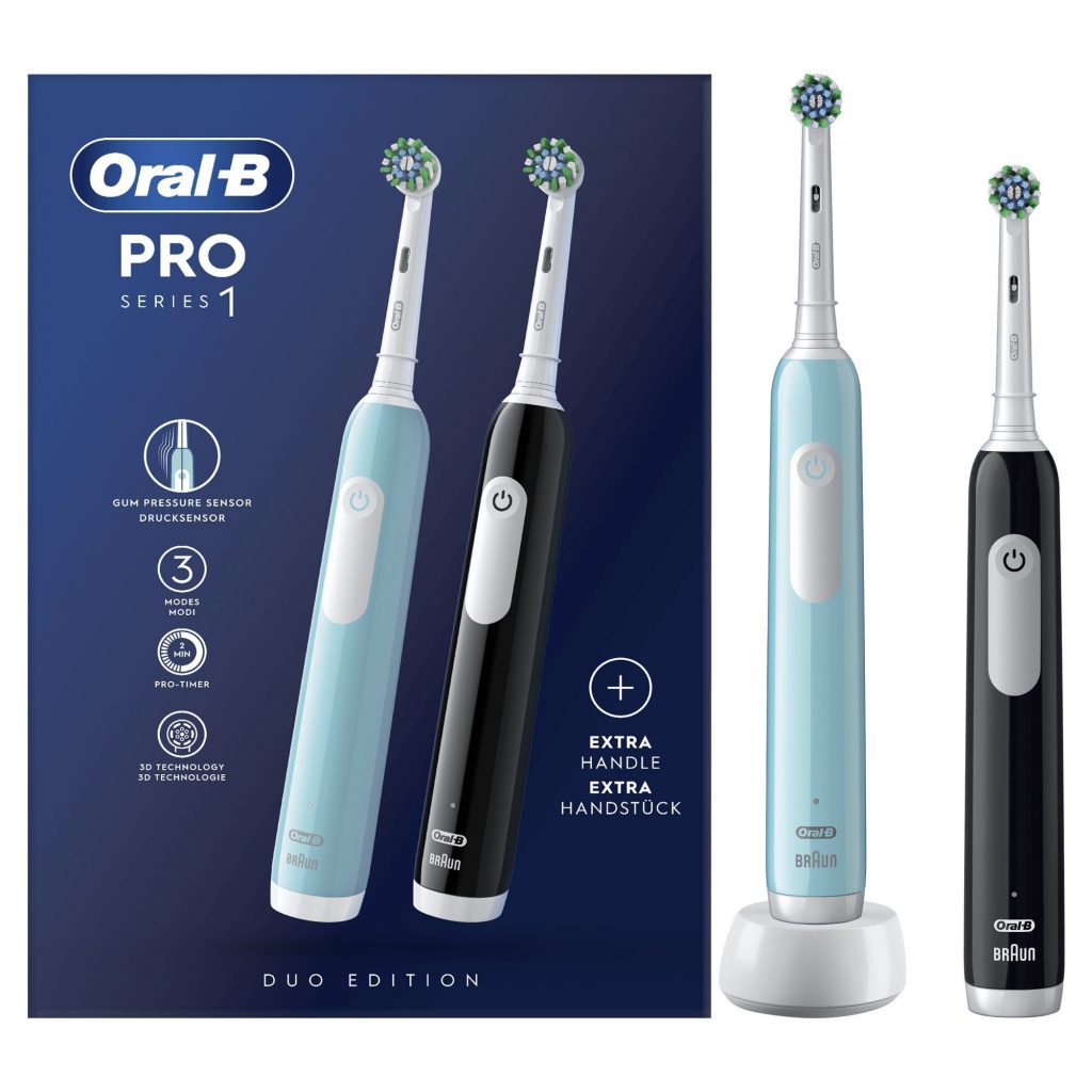 Oral-B Pro1 Duo BLACKBLU Spazzolino Elettrico 3D Duopack 1 Nero e 1 Azzurro