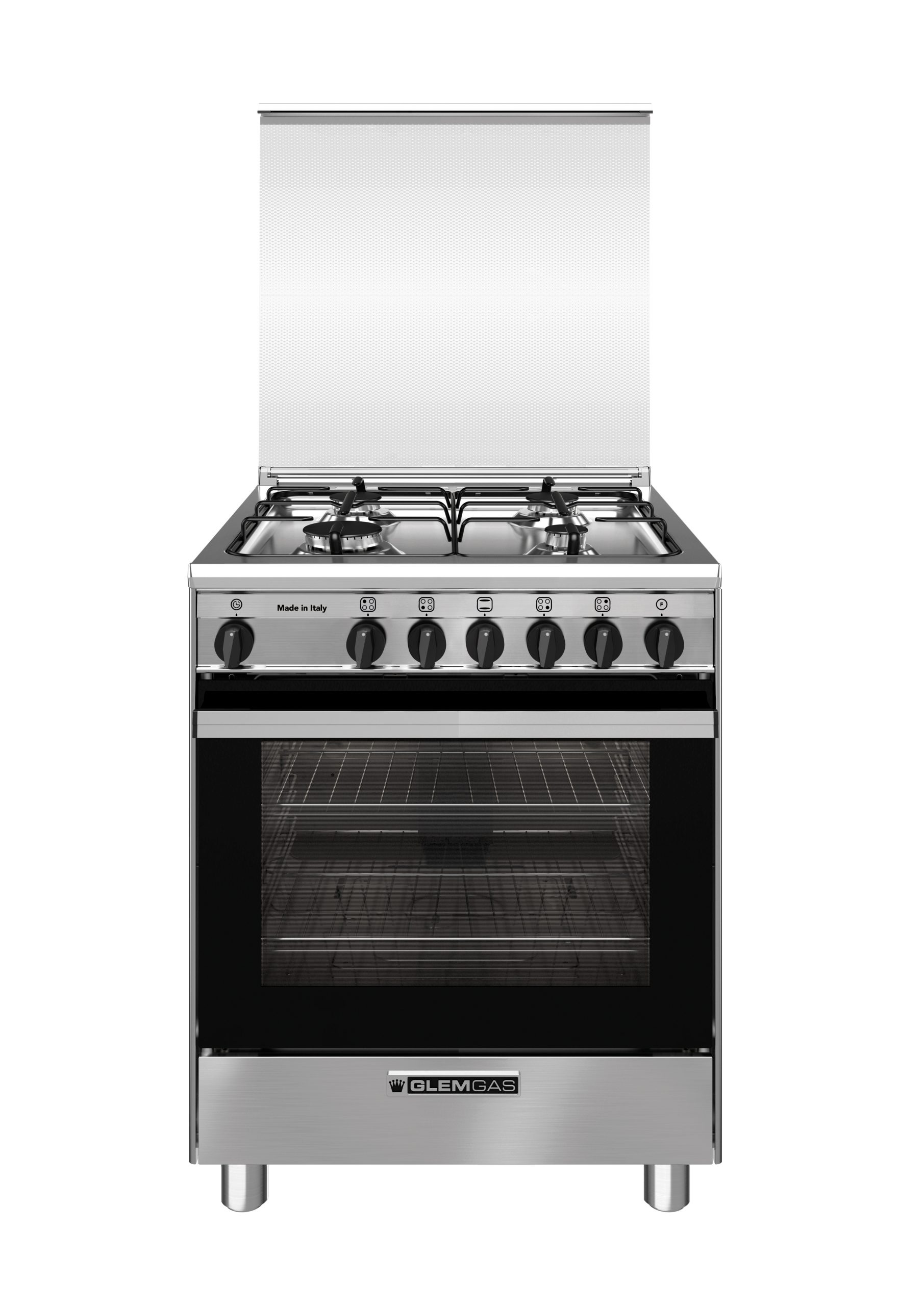 Glem Gas SA66TVI Inox Cucina a Gas 60CM 4 Fuochi con Forno a Gas Ventilato