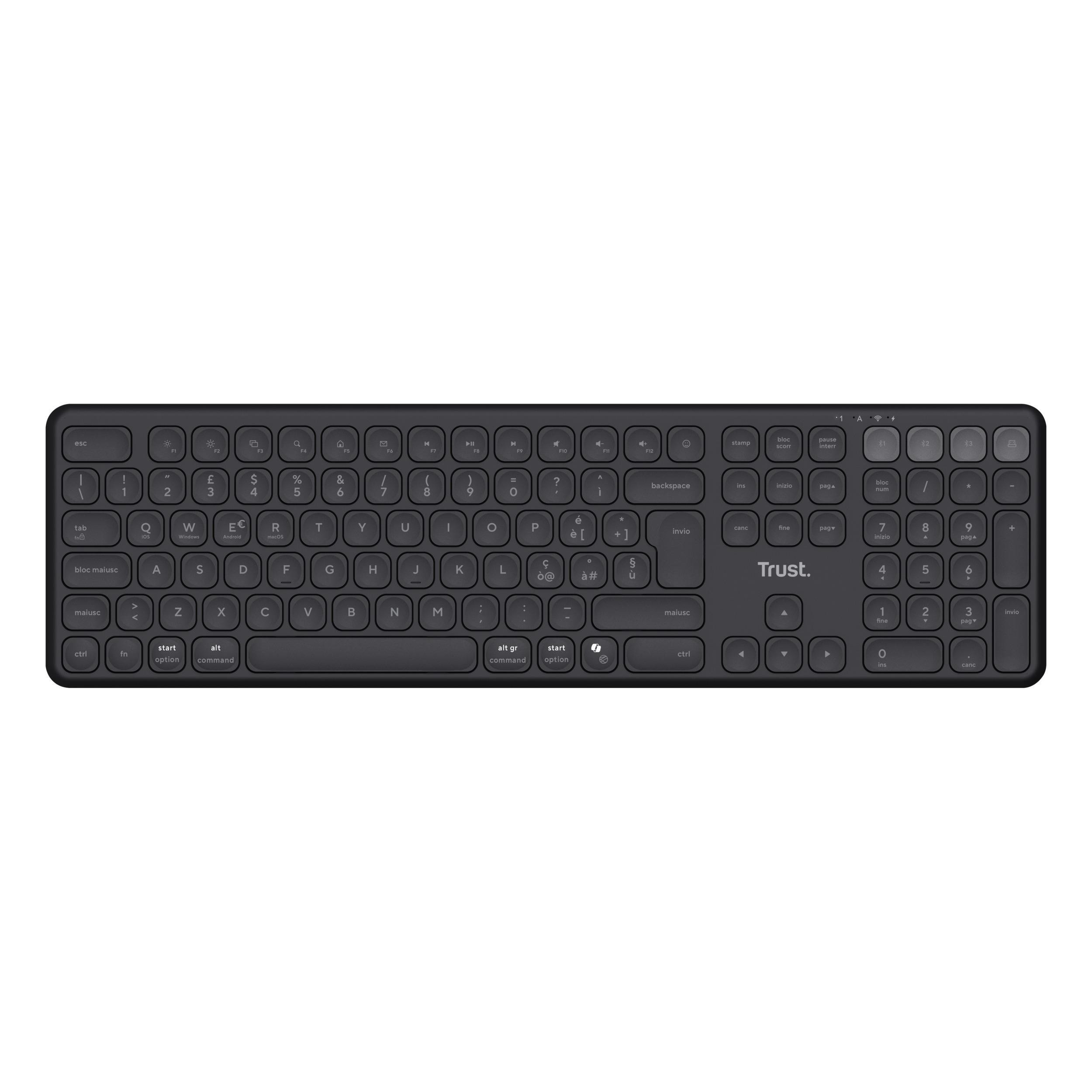 Trust Vaiya Nero Tastiera Wireless Multi-Dispositivo
