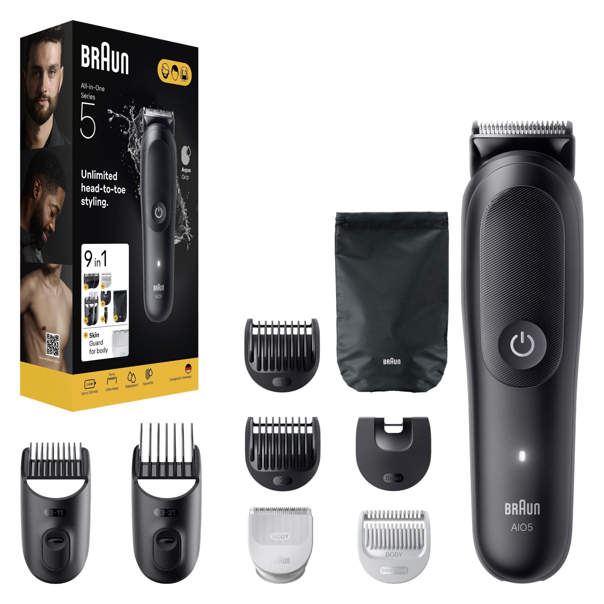 Braun AIO5 Regolabarba e Capelli 9in1 con Accessori