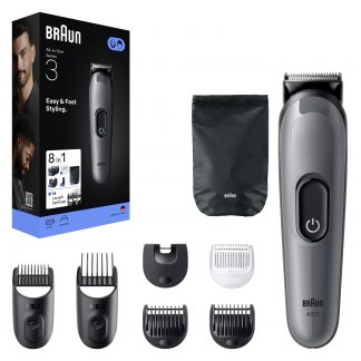 Braun AIO3 Regolabarba e Capelli 8in1 con Accessori