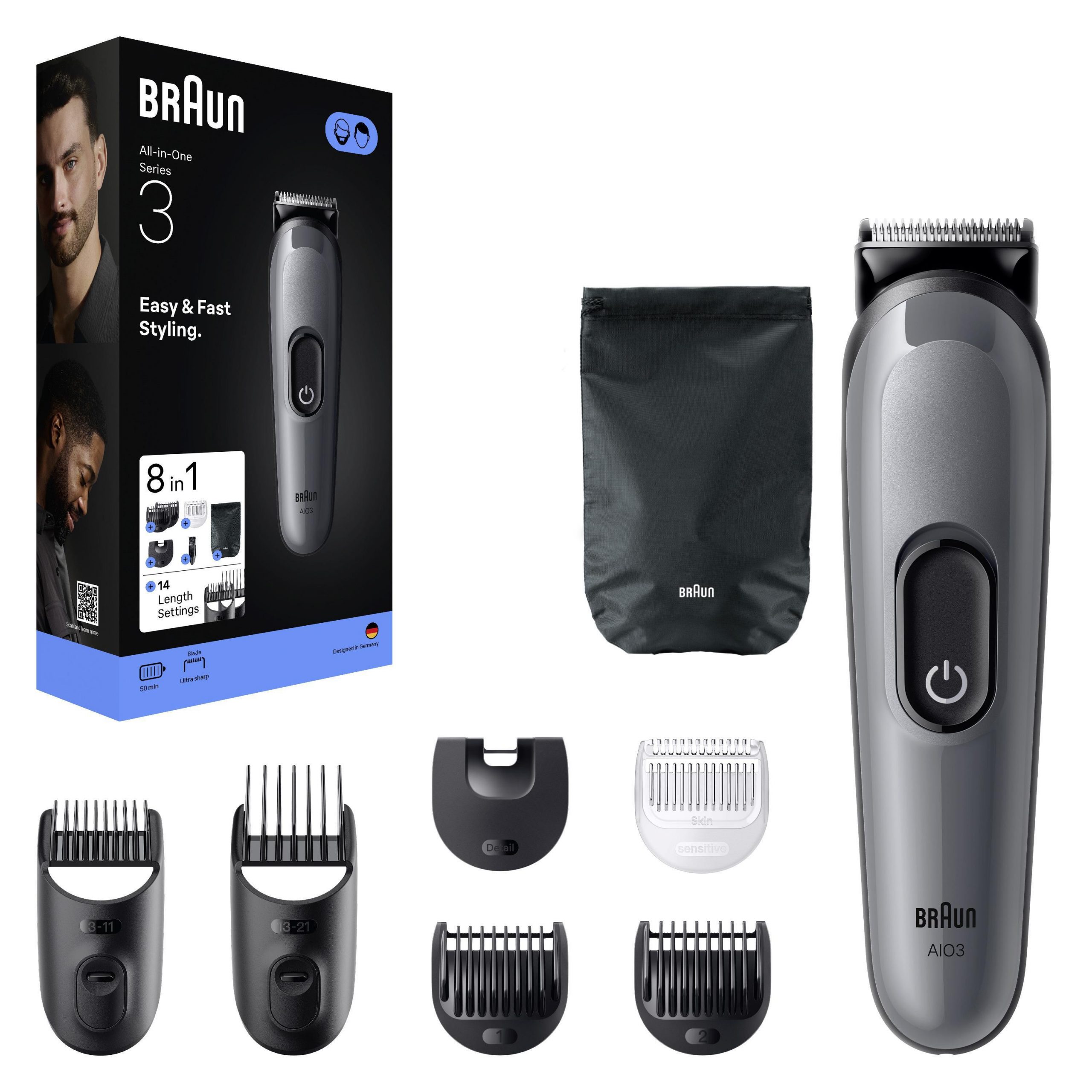 Braun AIO3 Regolabarba e Capelli 8in1 con Accessori