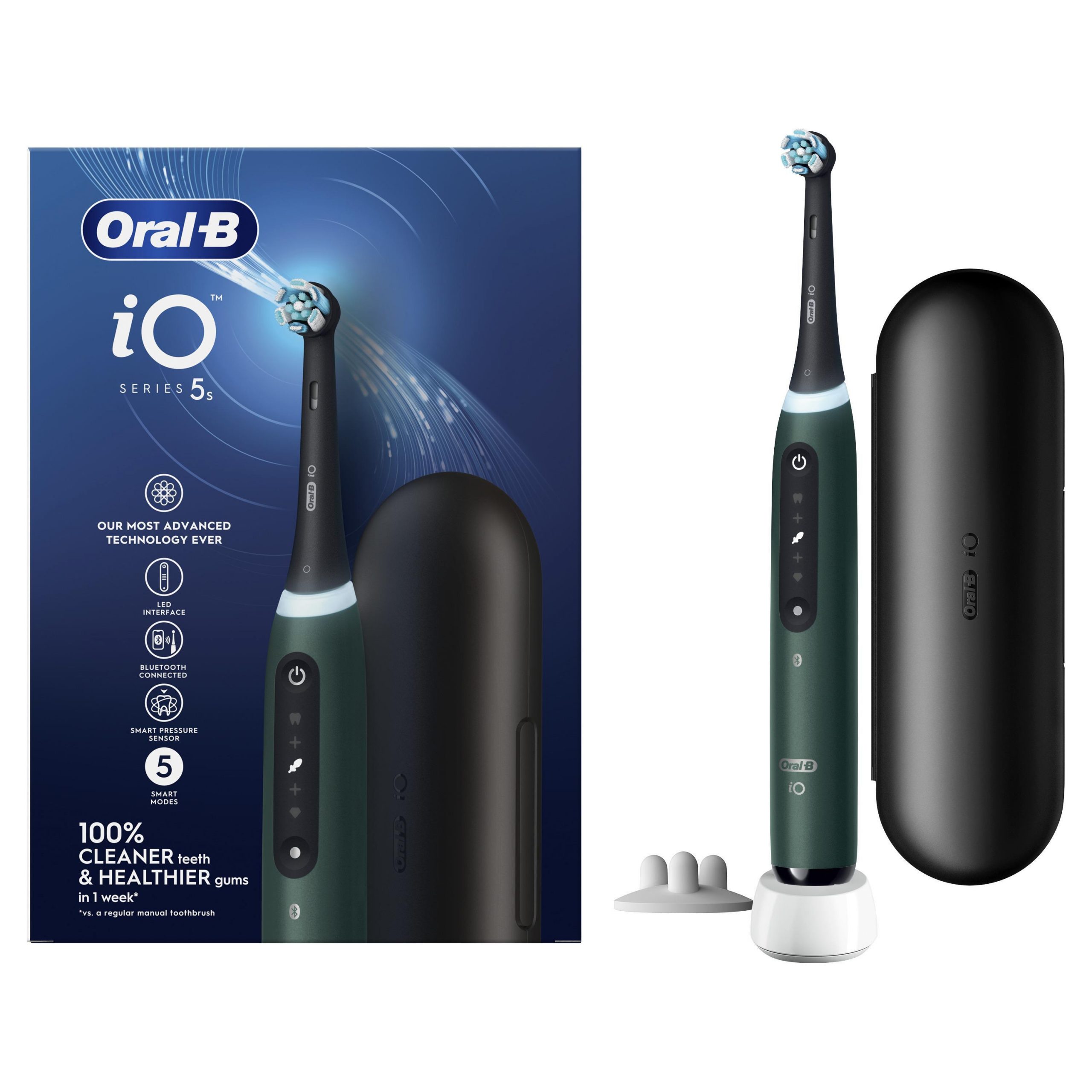 Oral-B iO 5s Forest Green Spazzolino Elettrico con Base di Ricarica e Custodia