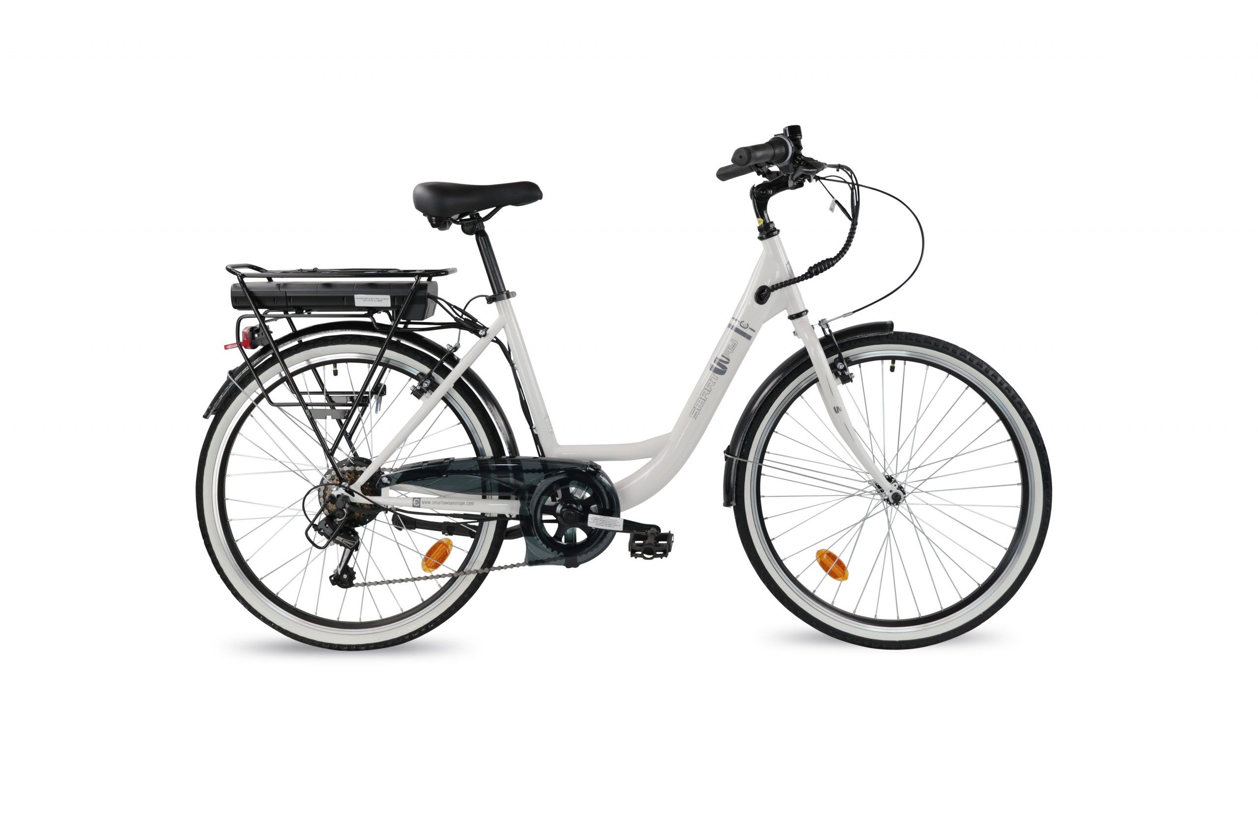 Smartway C6 Pearl White Bicicletta Elettrica City in Acciaio Autonomia 45KM