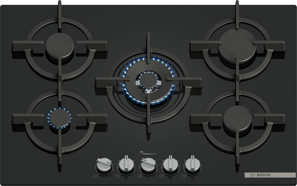 Bosch PPQ7A6I15 Piano Cottura Gas in Vetro 75CM 5 Fuochi Griglie Ghisa