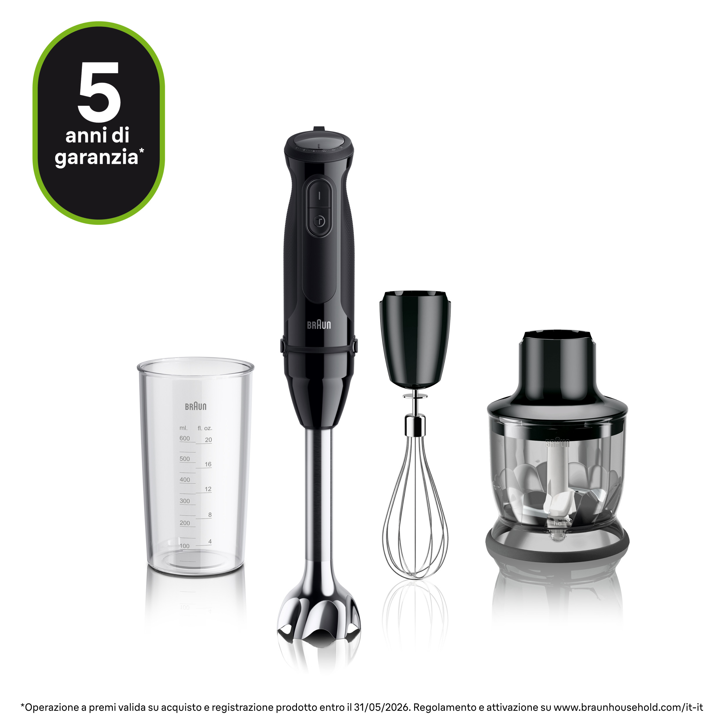 Braun MQ50202 Minipimer 1000W 21 Velocita MultiQuick5 Nero