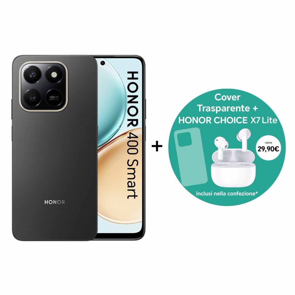 Honor H400Smart Black Smartphone 8GB 256GB con Auricolari Choice X7 Lite e Cover