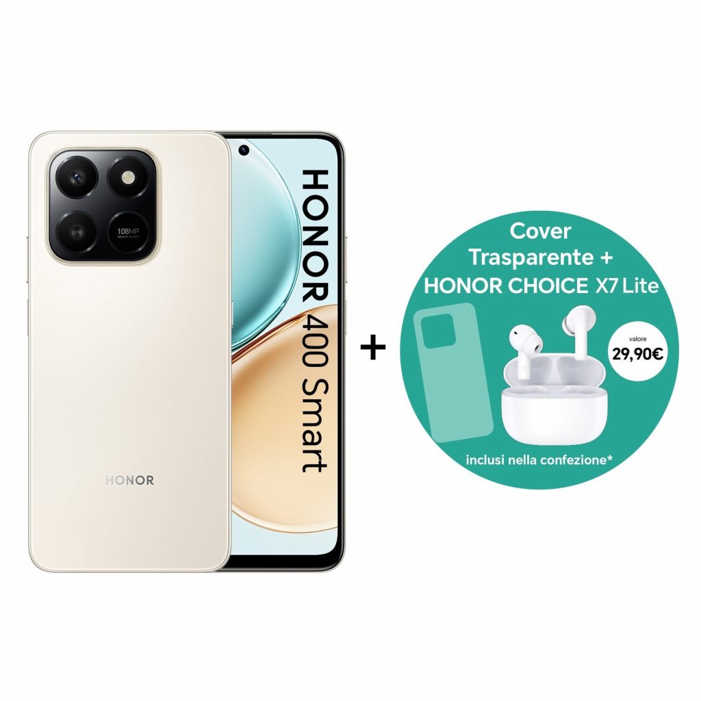 Honor H400 Smart Gold Smartphone 8GB 256GB con Auricolari Choice X7 Lite e Cover