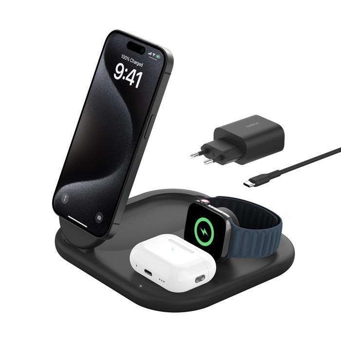 Belkin WIZ029VFBK Caricabatterie Pieghevole con Ricarica Wireless 15W