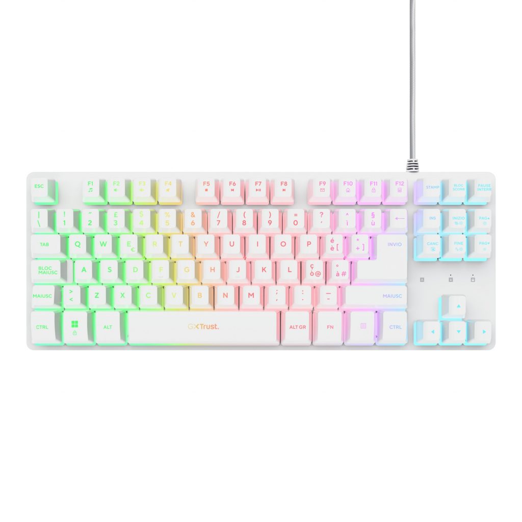 Trust GXT833 Thado Bianca Tastiera TKL Wired con Retroilluminazione Multicolore