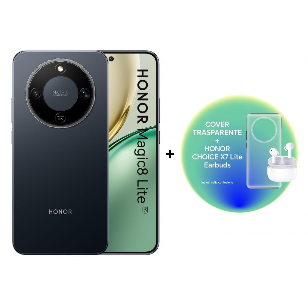 Honor Magic 8 Lite Midnigh Black Smartphone 8GB 256GB Cuffie Choice X7 e Cover