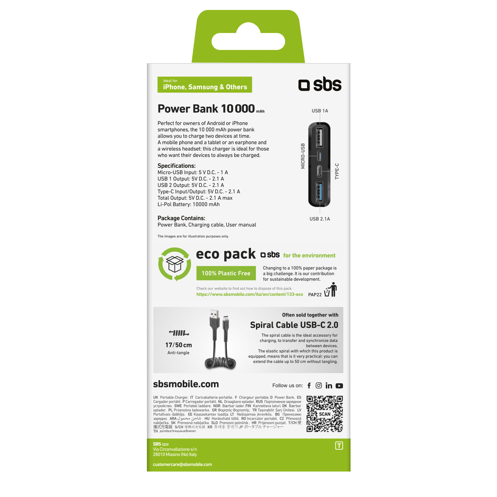 SBS Powerbank Nero 10000mAh Extra Slim 1 USB 2.1A e 1 USB-C - immagine 3
