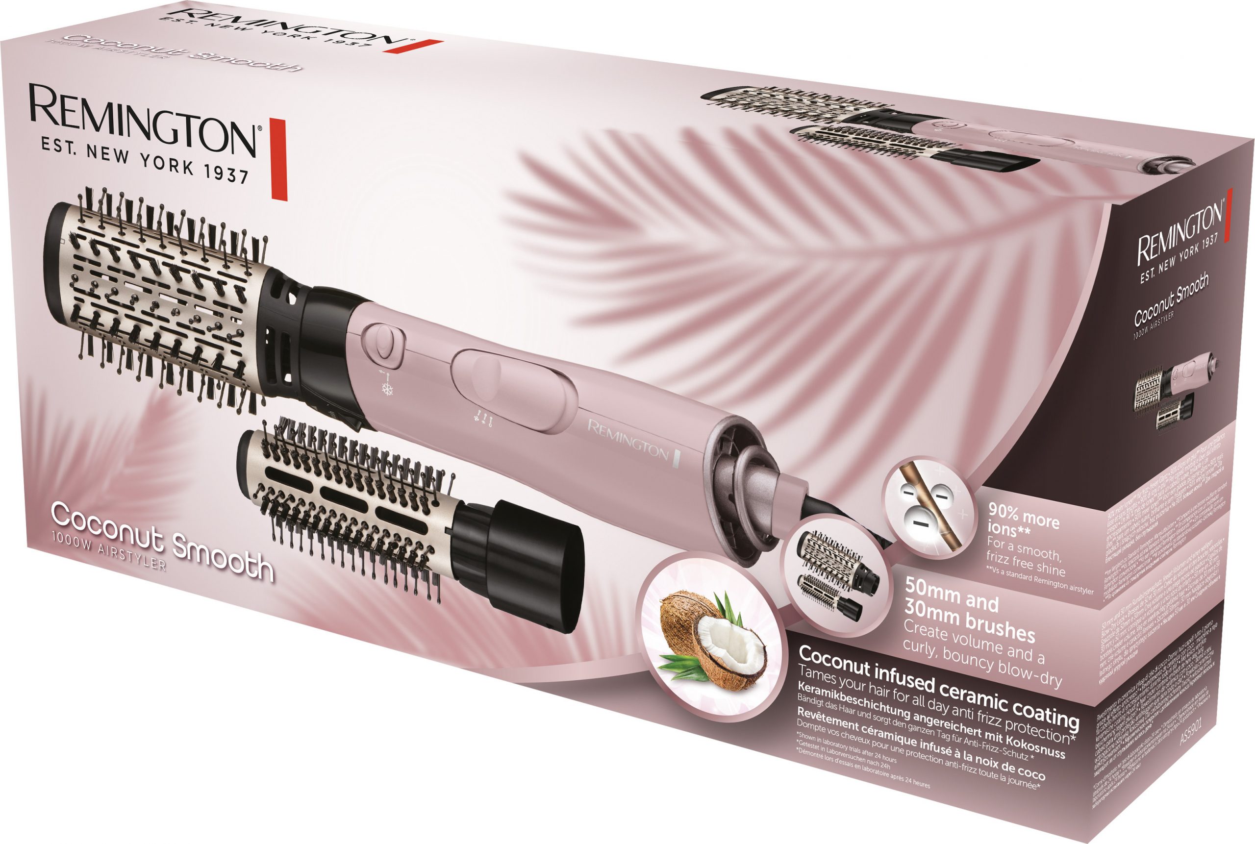 Remington Coconut Smooth AS5901 Spazzola Capelli ad Aria 1000w con 2 Spazzole - immagine 2