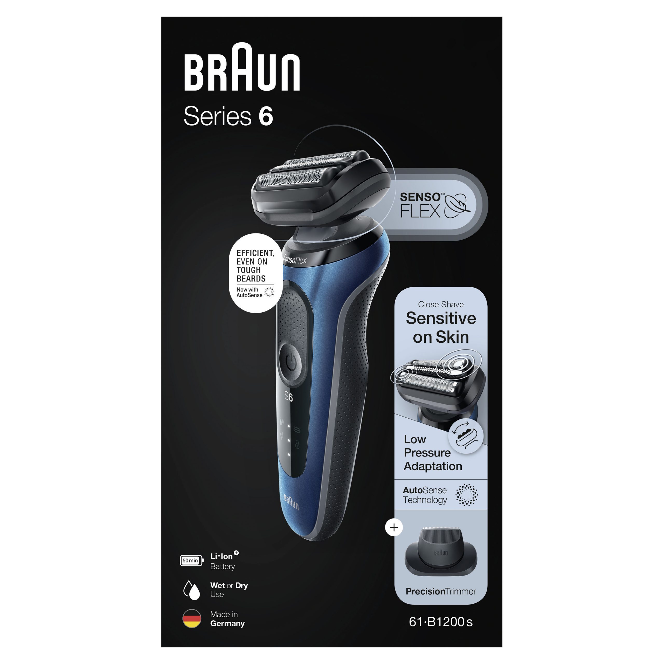Braun Serie 6 61-B1200S Rasoio Elettrico Ricaricabile con Custodia e Accessori - immagine 3