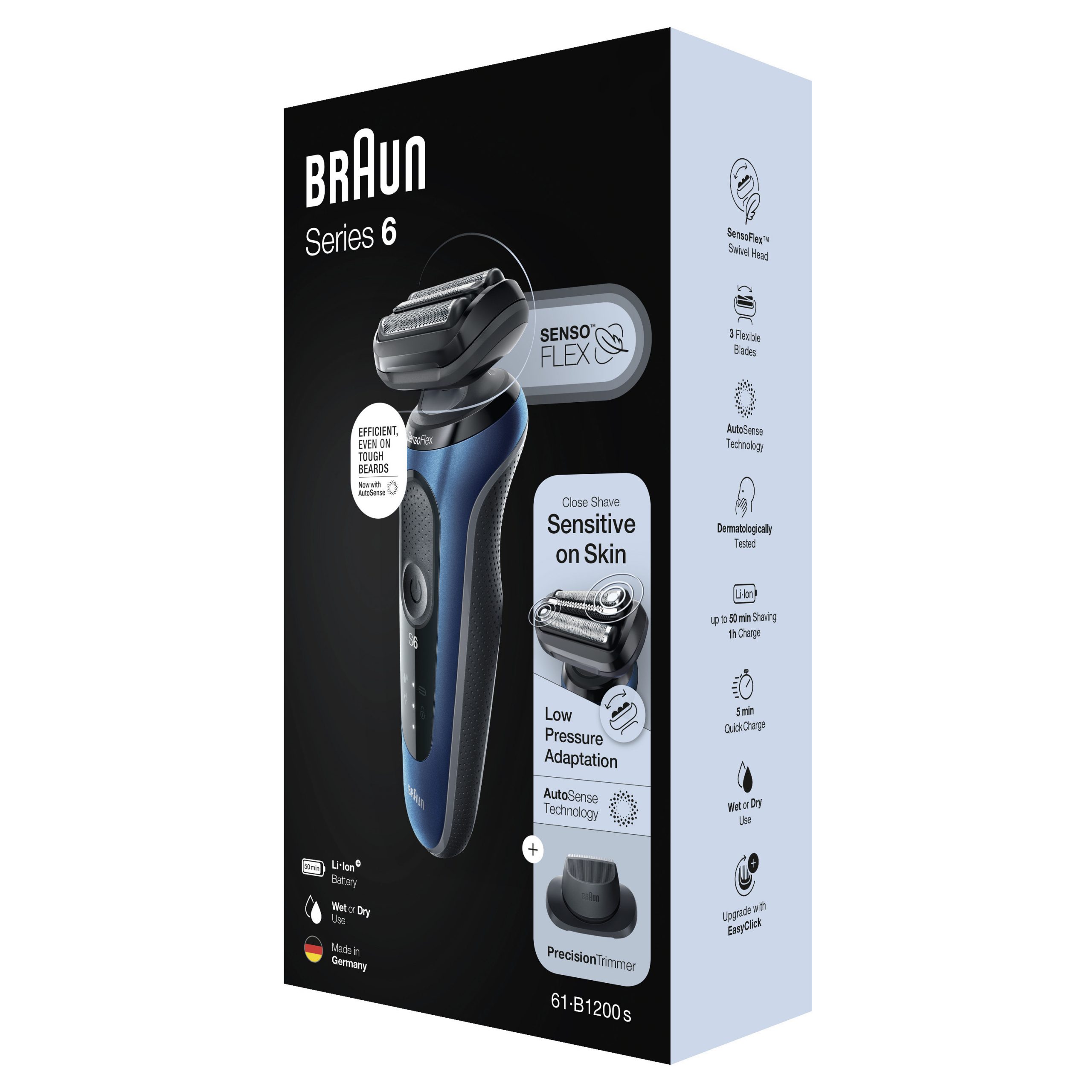 Braun Serie 6 61-B1200S Rasoio Elettrico Ricaricabile con Custodia e Accessori - immagine 4