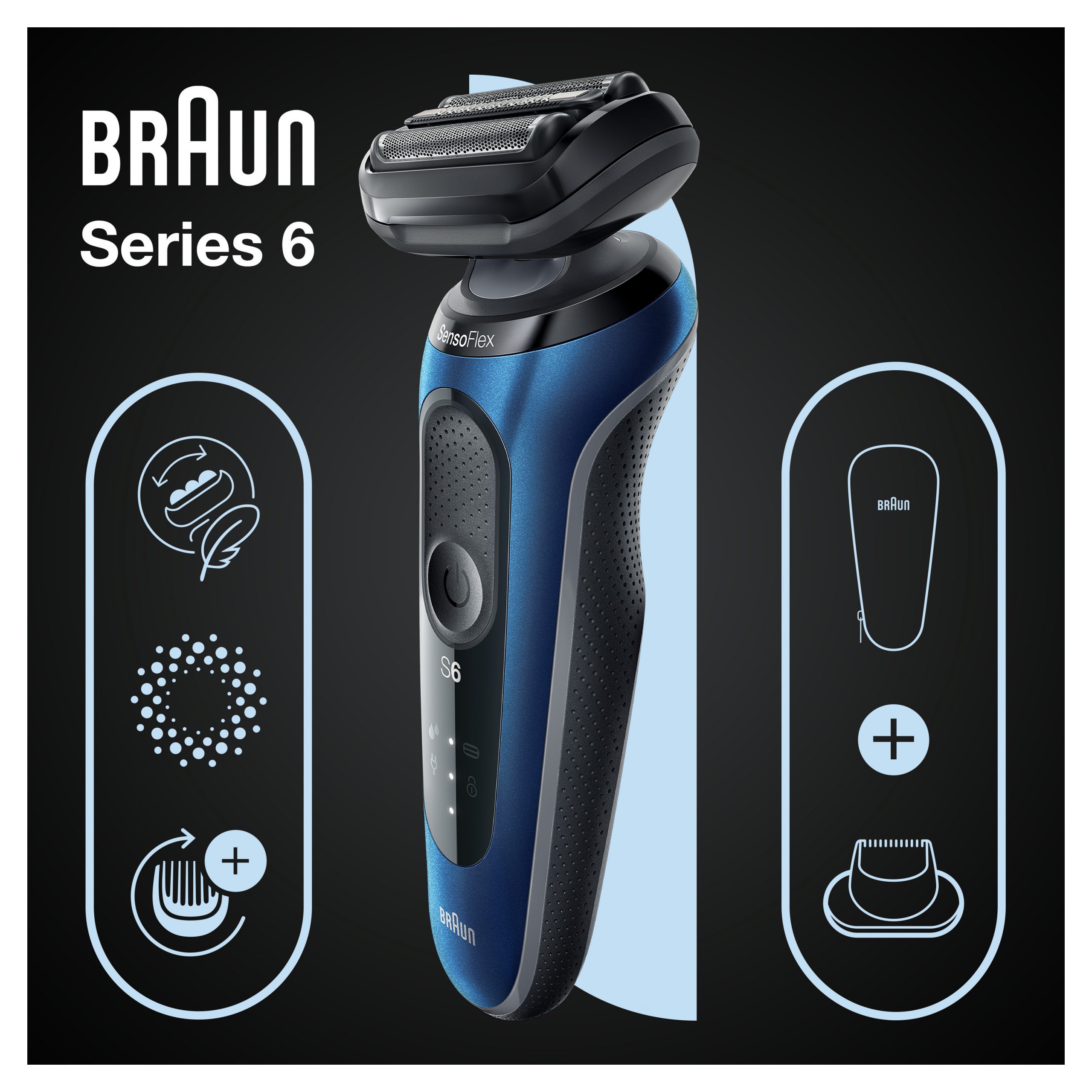 Braun Serie 6 61-B1200S Rasoio Elettrico Ricaricabile con Custodia e Accessori - immagine 6