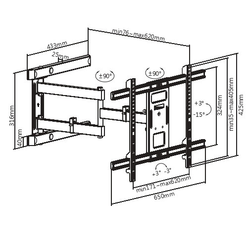 Munari SP742 Supporto Nero per TV Fino 80 Pollici - immagine 2