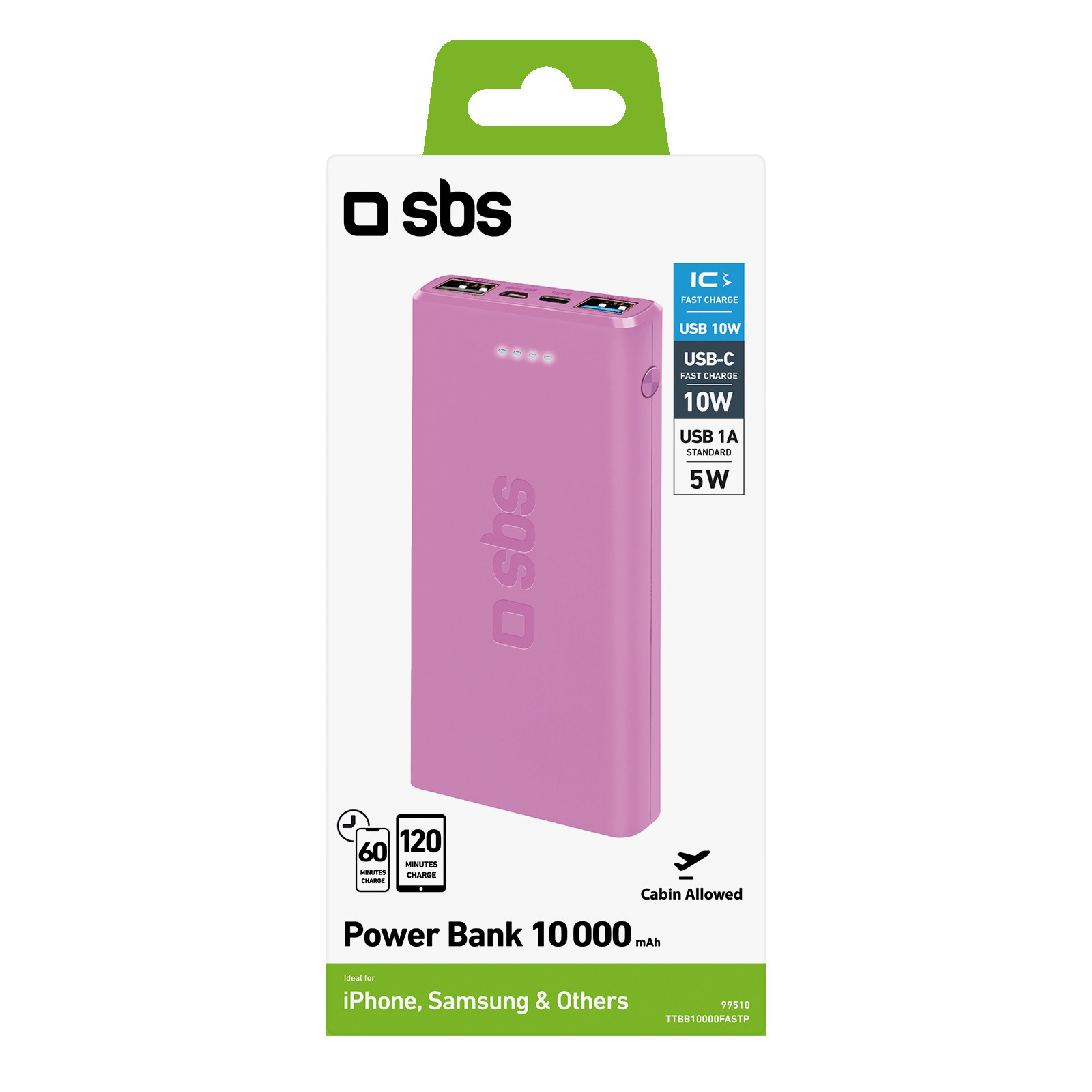 SBS TTBB10000FASTP Rosa Powerbank 10000mAh 2 USB 2.1 A - immagine 3