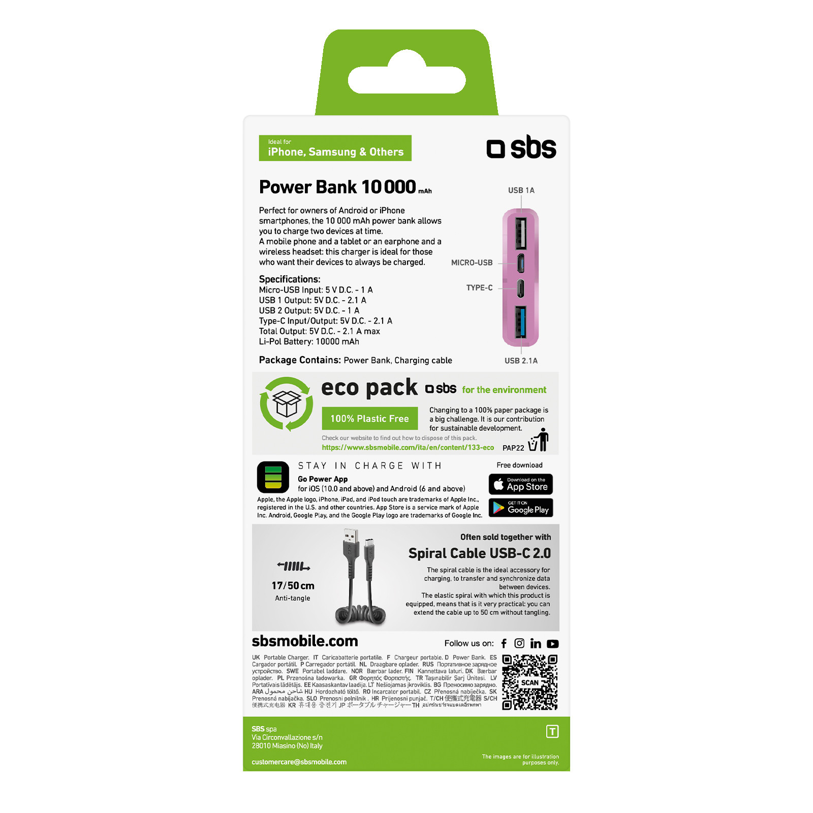 SBS TTBB10000FASTP Rosa Powerbank 10000mAh 2 USB 2.1 A - immagine 4