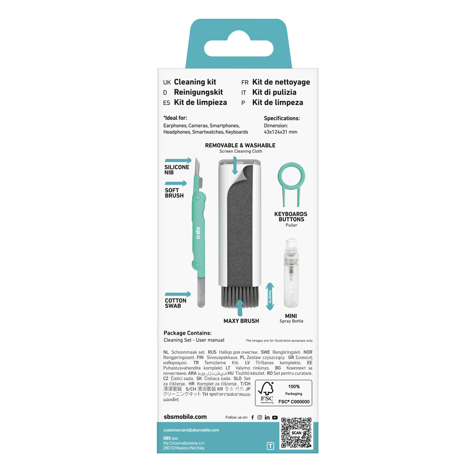 SBS TEEARCLEANSETMULTI Set per Pulizia Multifunzione Auric Phone Care - immagine 6