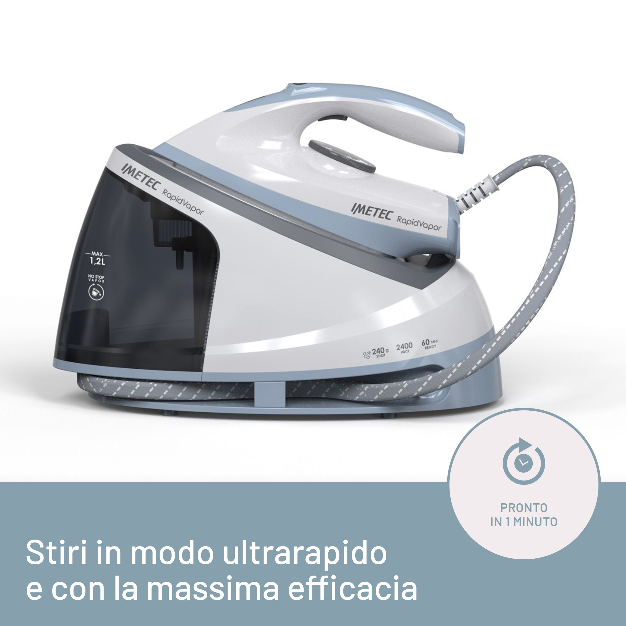 Imetec RapidVapor Ferro da Stiro Carica Continua 2400W Piastra Fluid Ceramic - immagine 2