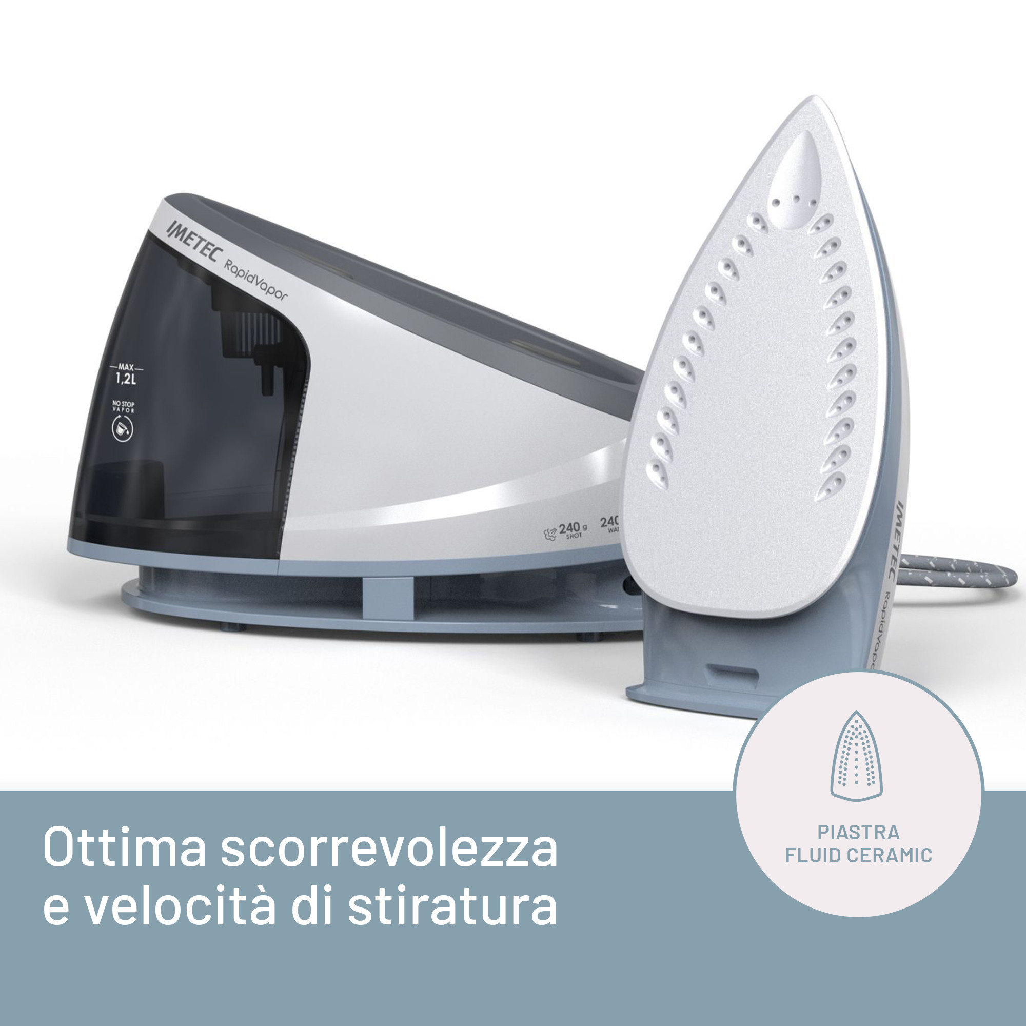 Imetec RapidVapor Ferro da Stiro Carica Continua 2400W Piastra Fluid Ceramic - immagine 3