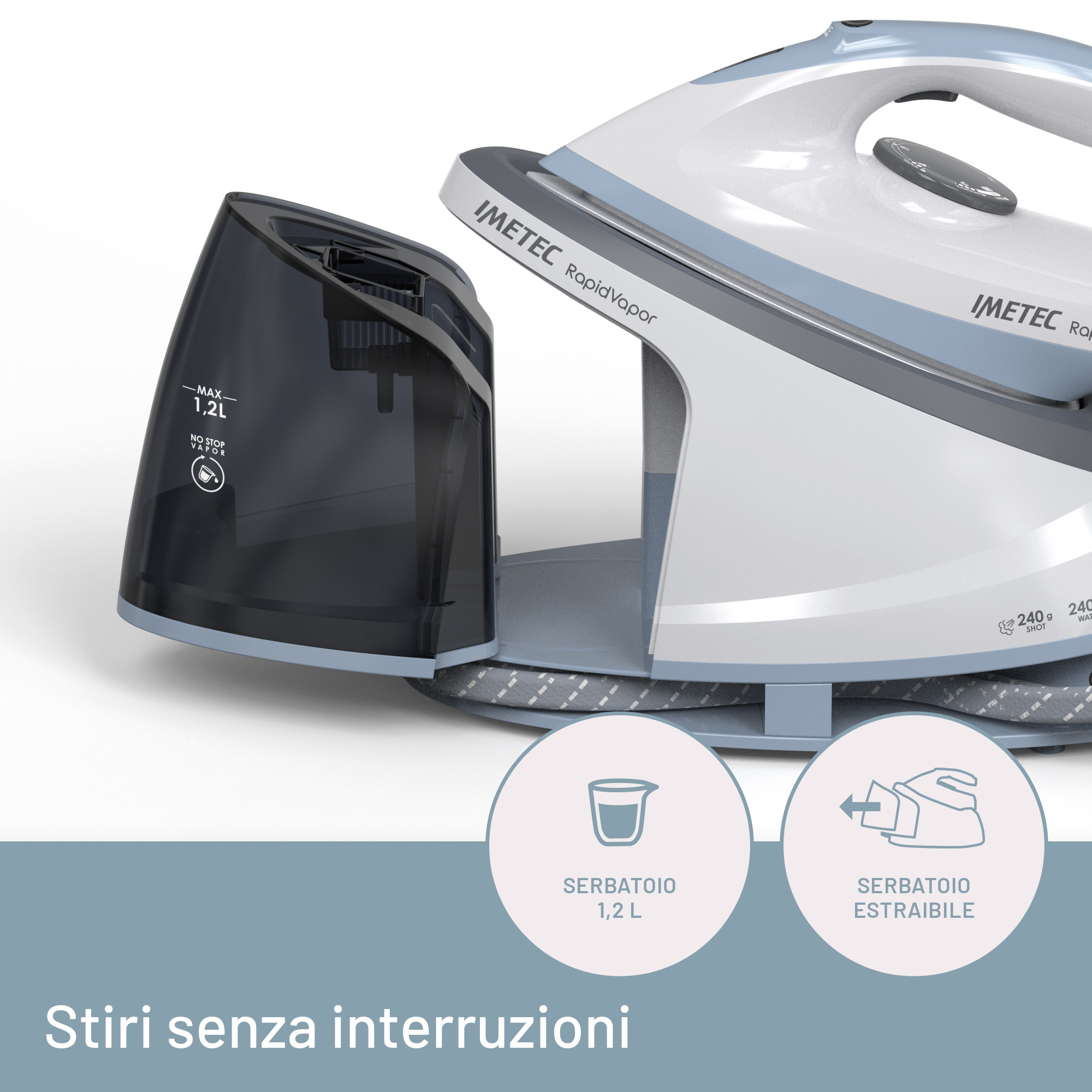 Imetec RapidVapor Ferro da Stiro Carica Continua 2400W Piastra Fluid Ceramic - immagine 5