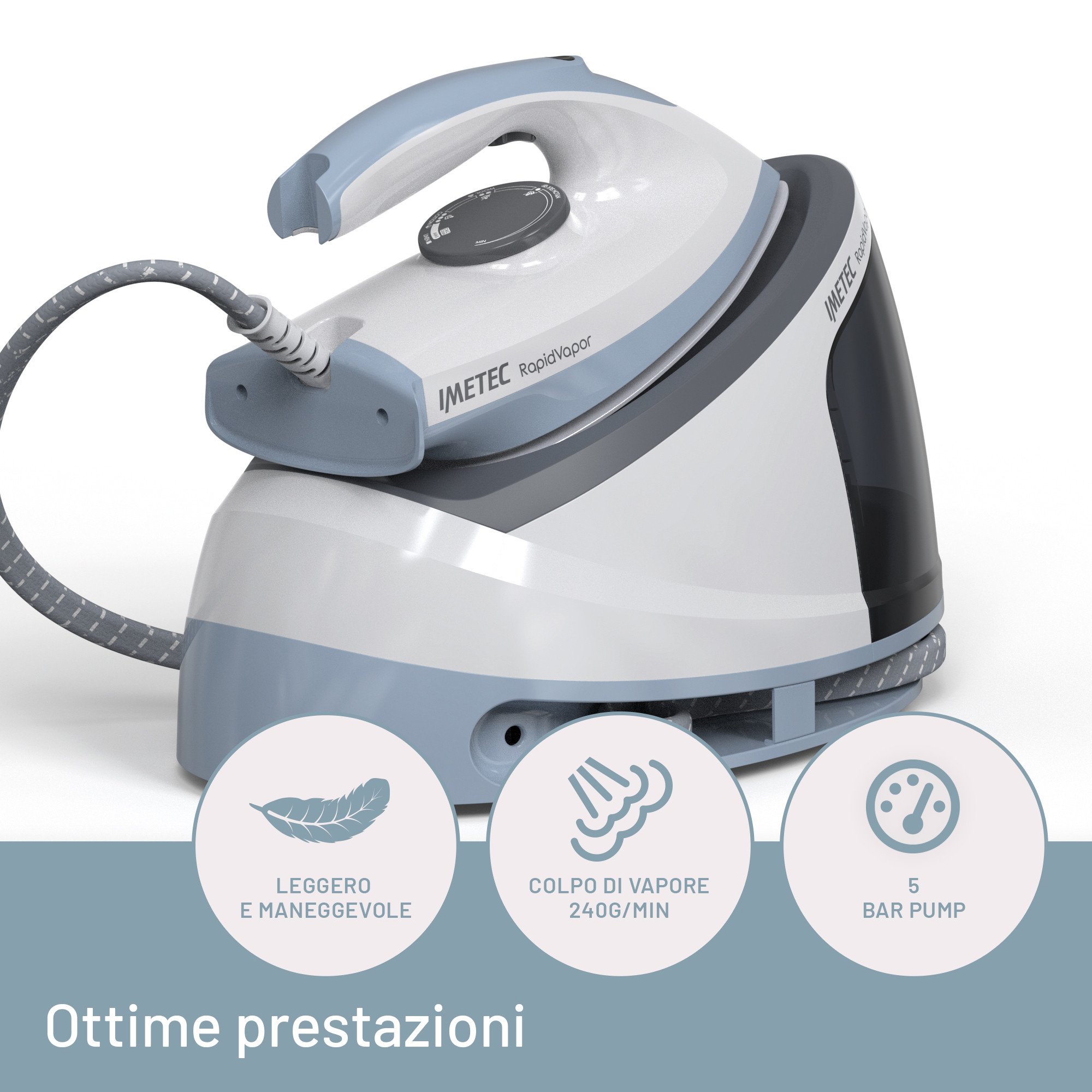 Imetec RapidVapor Ferro da Stiro Carica Continua 2400W Piastra Fluid Ceramic - immagine 6