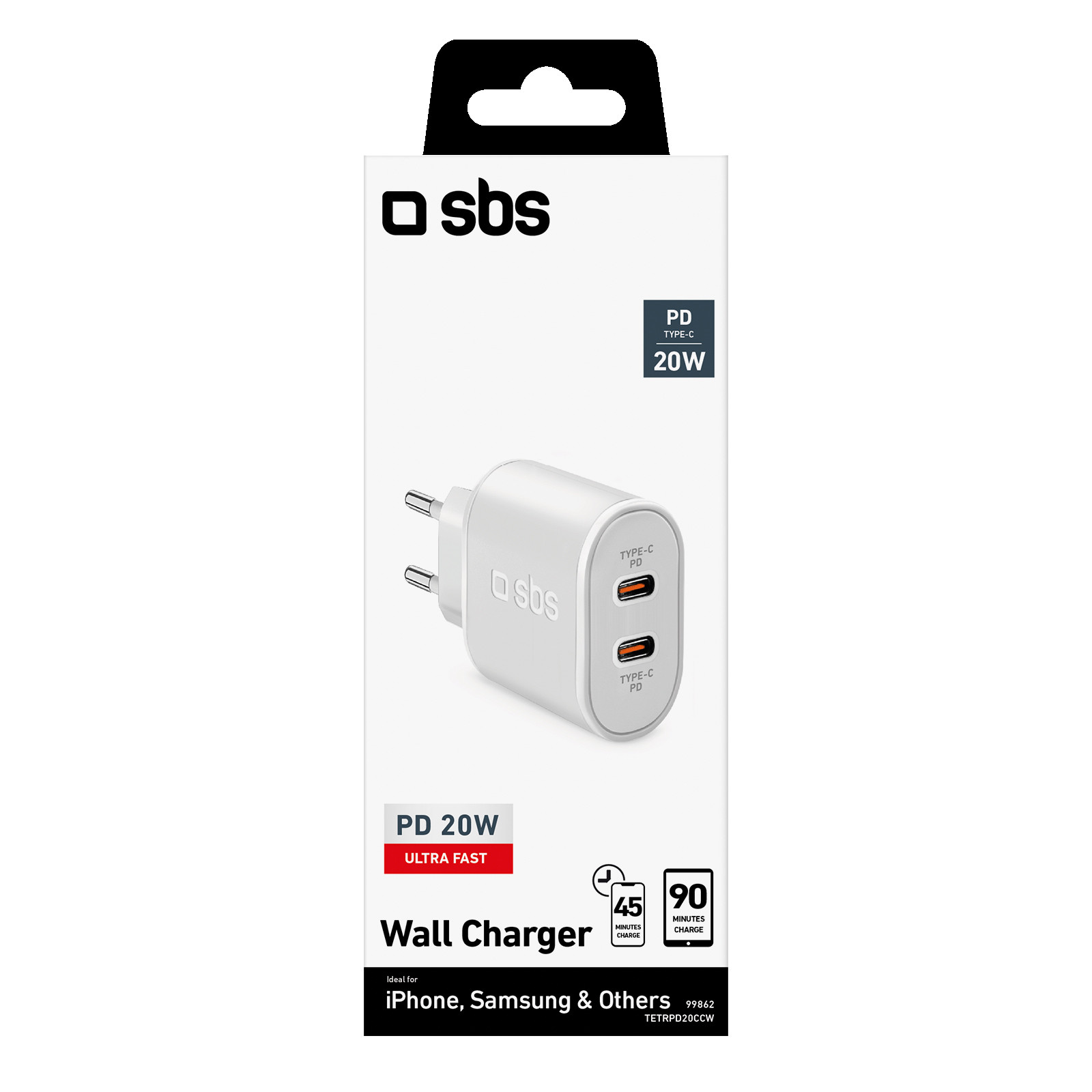 SBS Caricabatterie 20 Watt Ricarica Ultra Rapida con 2 Porte USB-C - immagine 3