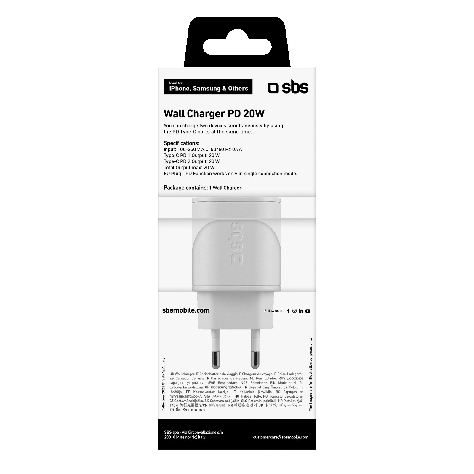 SBS Caricabatterie 20 Watt Ricarica Ultra Rapida con 2 Porte USB-C - immagine 4
