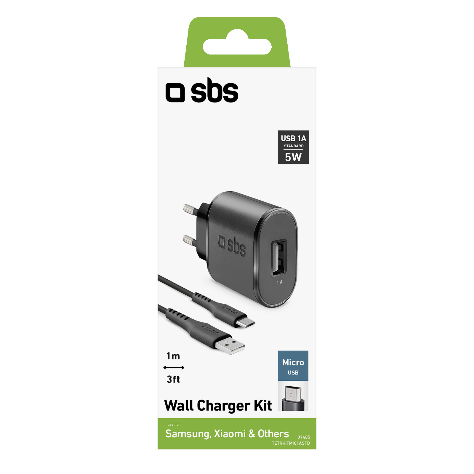 SBS Caricabatterie da 1 A con uscita USB da 1A e Presa Europea Cavo Micro USB - immagine 4