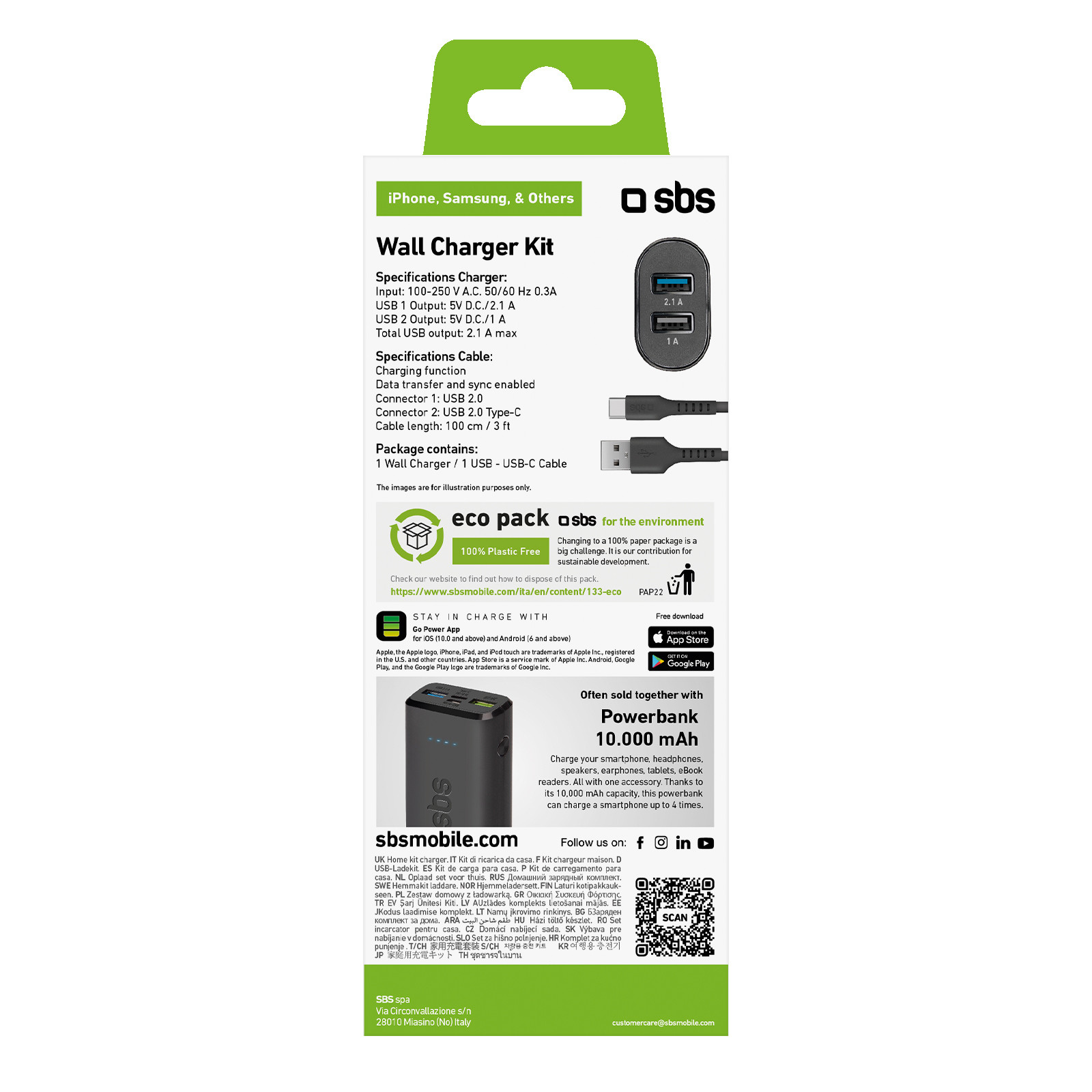 SBS Caricatore per 2 Dispositivi con Cavo USB e USB-C Incluso - immagine 2