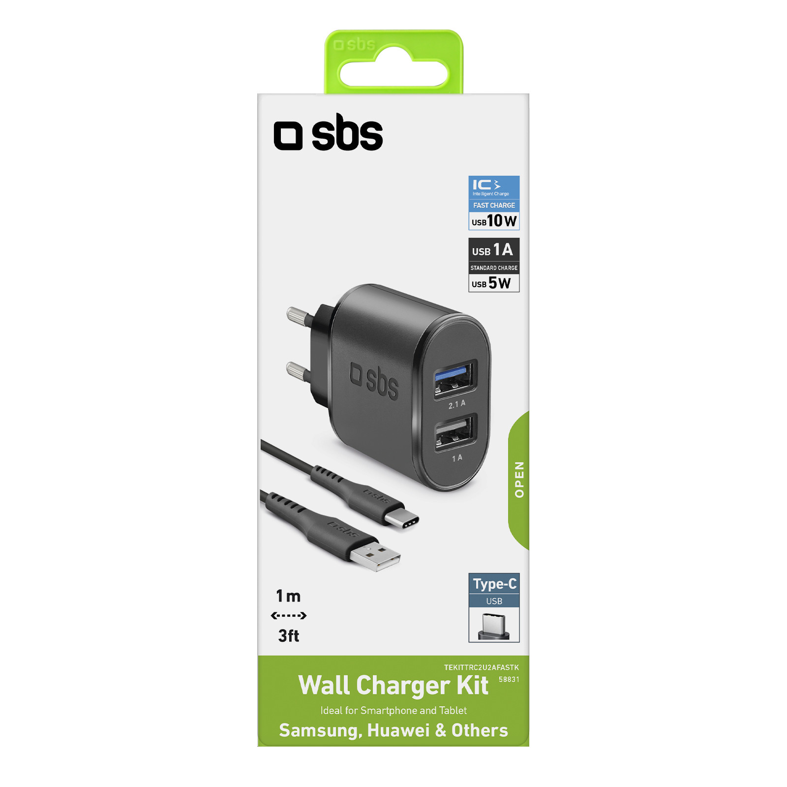 SBS Caricatore per 2 Dispositivi con Cavo USB e USB-C Incluso - immagine 3