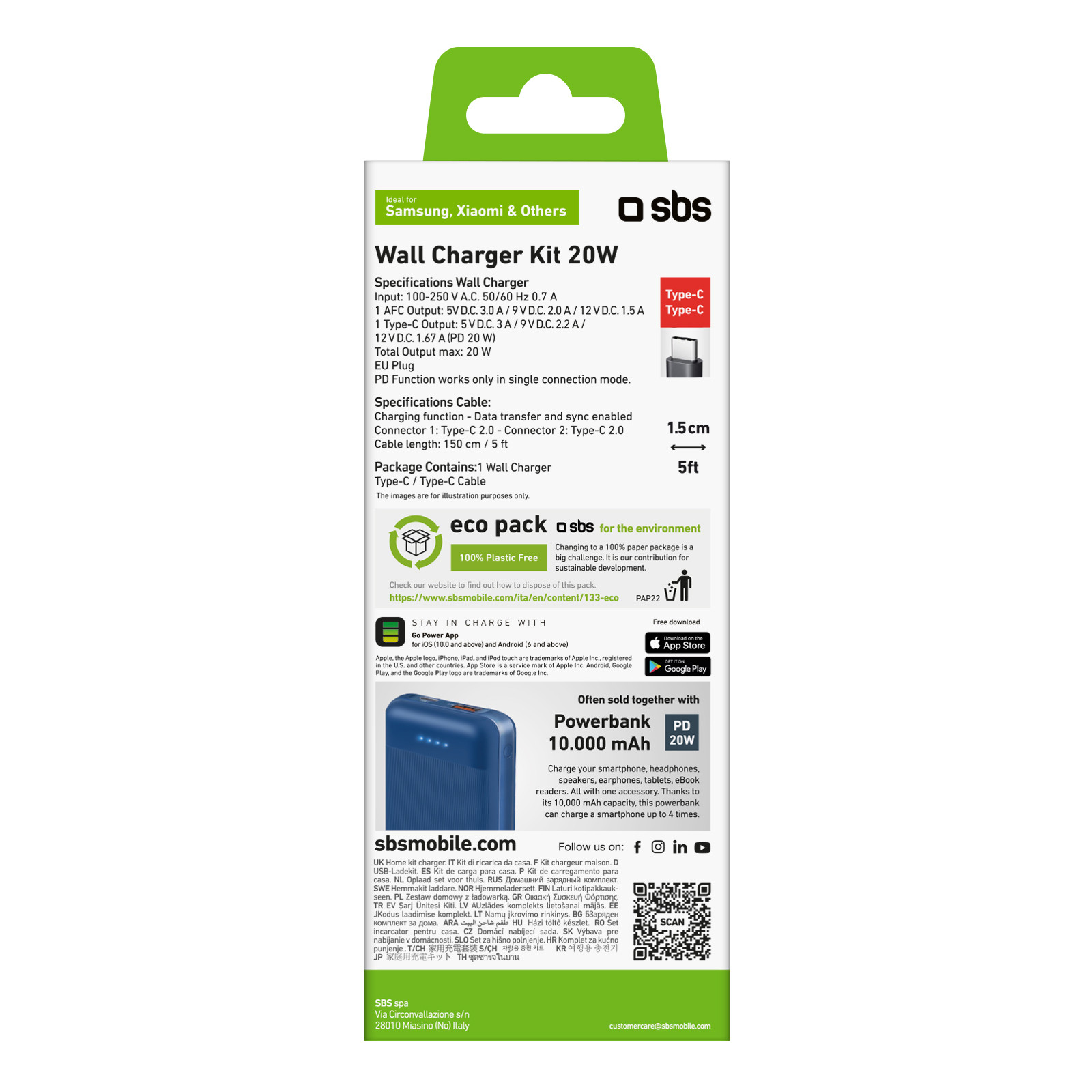 SBS Wall Charger Kit 20W con Cavo USB-C USB-C - immagine 4