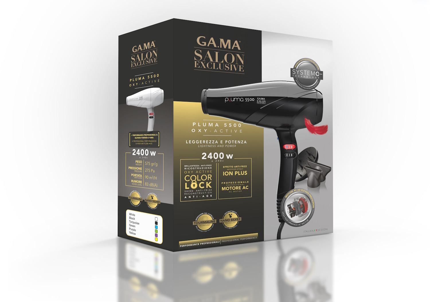 Gama Pluma 5500 Oxy Active Asciugacapelli 2400W con Diffusore e 2 Bocchette - immagine 4