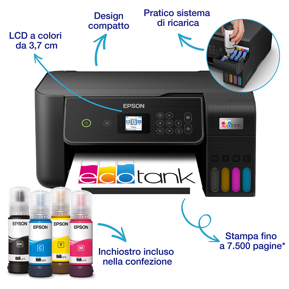 Epson ET-2870 Stampante Multifunzione Inkjet Wi-Fi con 4 Serbatoi Inchiostro - immagine 2