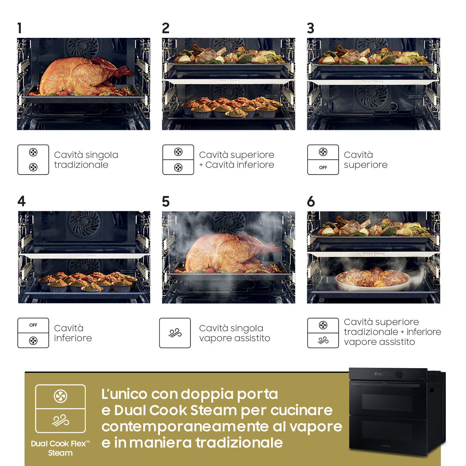 Samsung NV7B5760WBKU5 Samsung Dual Cook Flex Steam Serie5 Forno a Vapore Wi-Fi - immagine 5