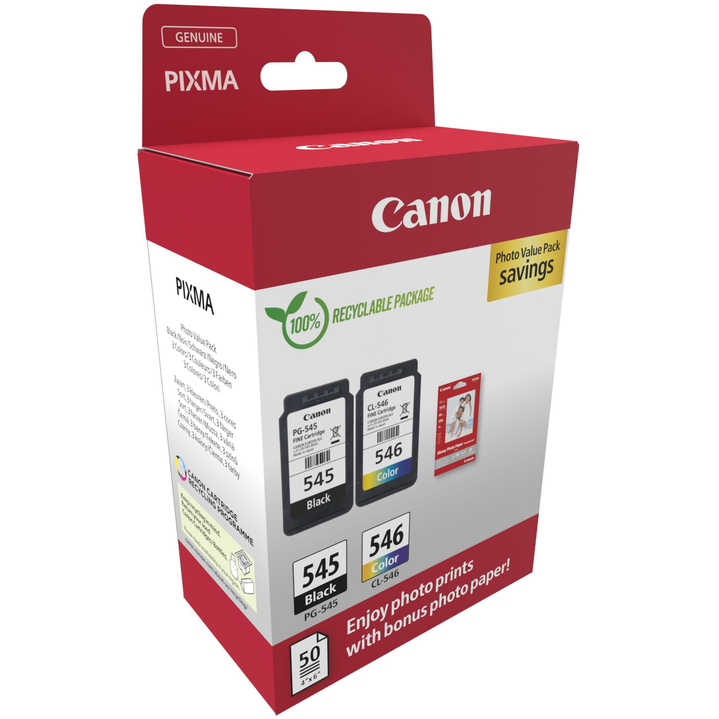 Canon PG-545 e CL-546 Multipack 2 Cartucce Ink Jet con Carta Fotografica - immagine 2