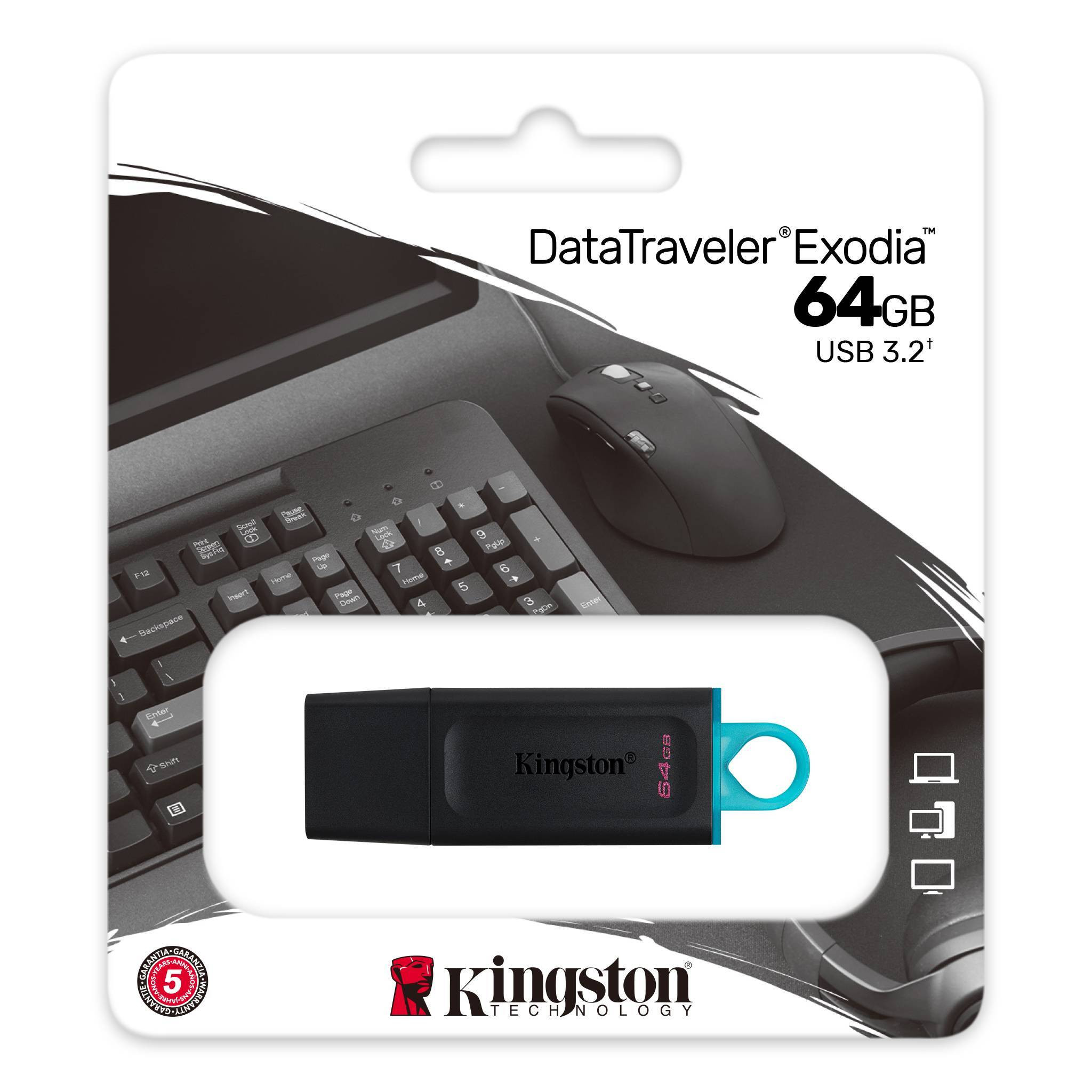 Kingston DataTraveler Exodia Pen Drive Black-Teal DTX64GB USB3.2 - immagine 3