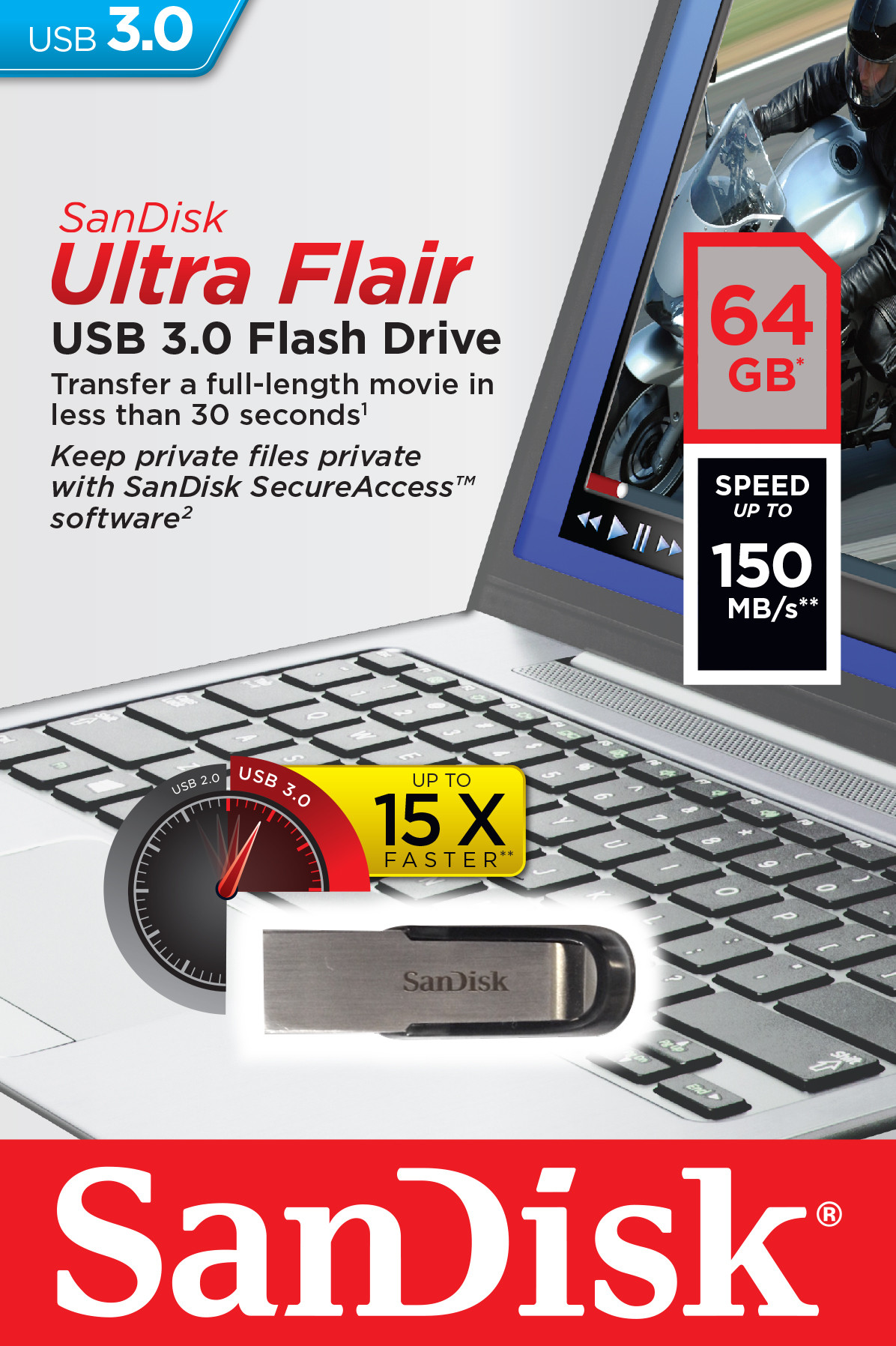 Sandisk Cruzer Ultra Flair Pen Drive 64GB USB3.0 150MB-S - immagine 3