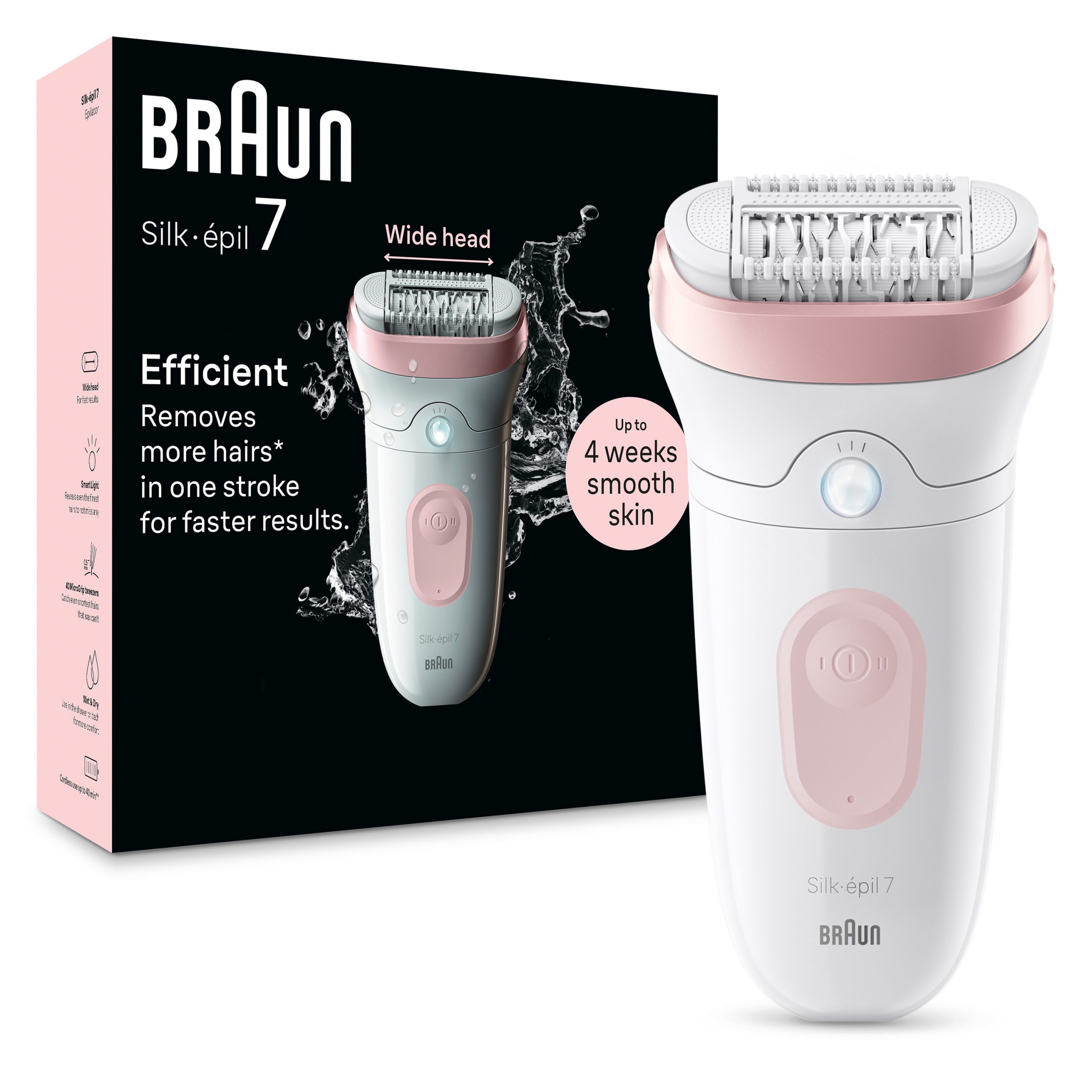 Braun SE7000 Epilatore Wet Dry 40 Pinze Bianco-Rosa - immagine 2