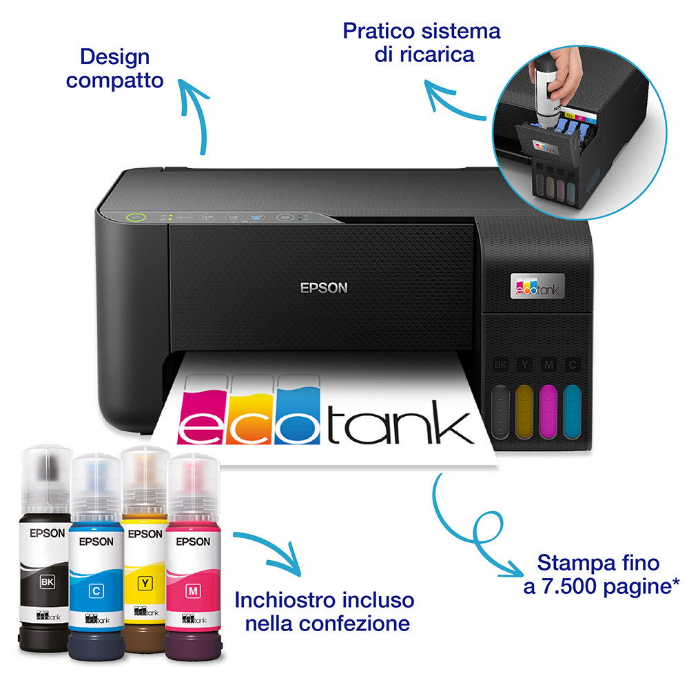 Epson ET-2860 Stampante Multifunzione InkJet 33 Pagine a Minuto 4 Serbatoi Wi-Fi - immagine 2