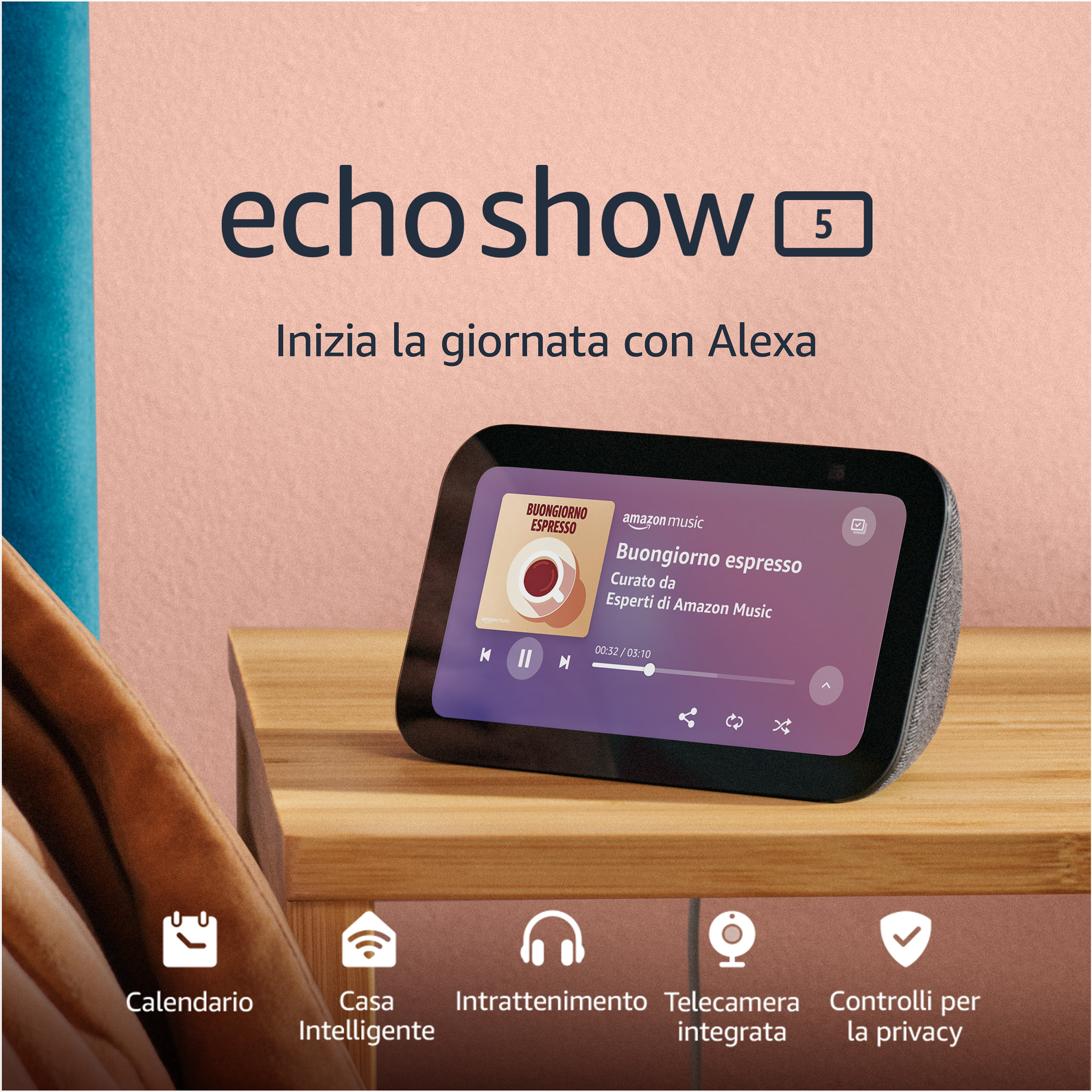 Echo Show 5 Gen 3 Altoparlante Smart con Alexa e Schermo Wi-Fi Bluetooth - immagine 3