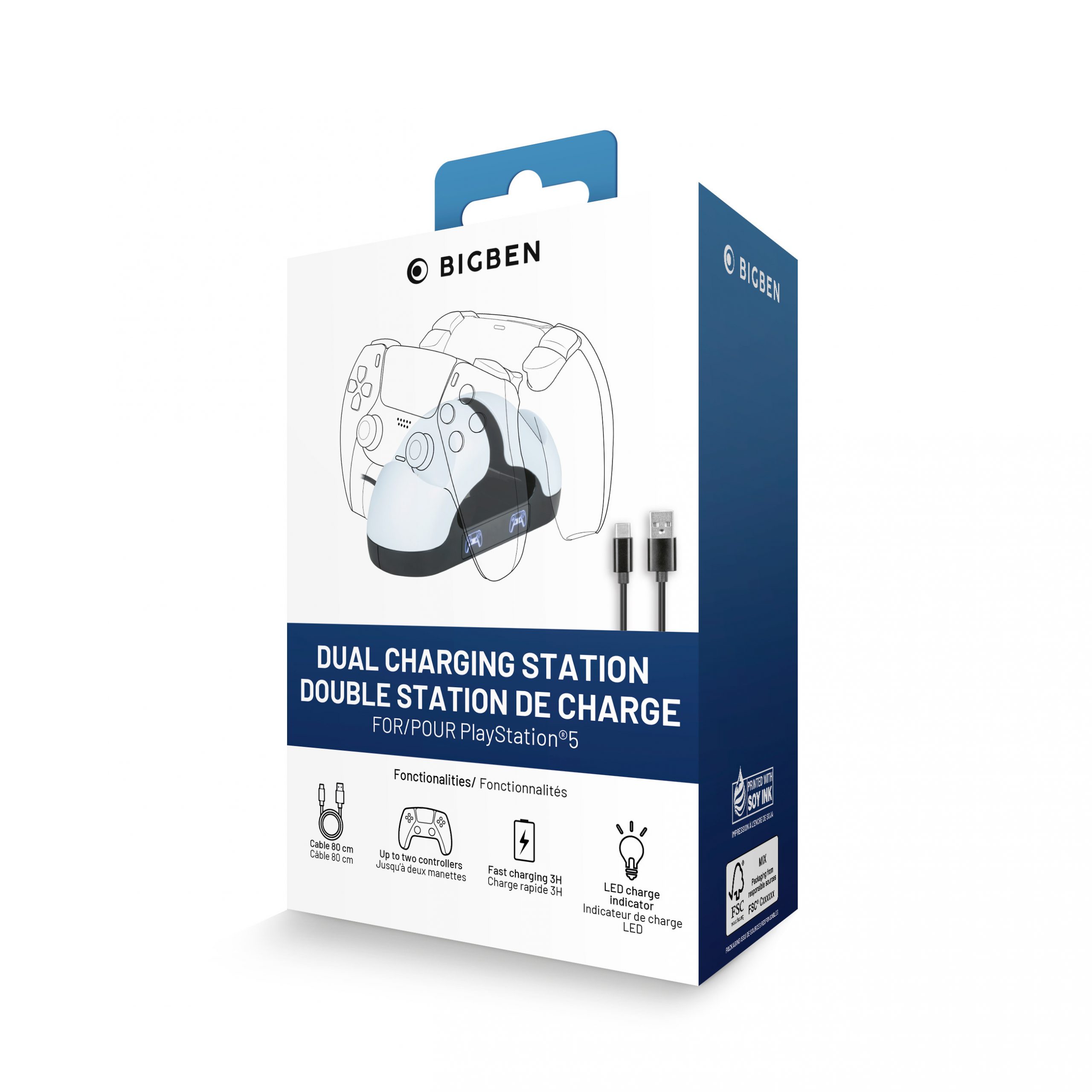 Bigben PS5DUALCHARGERV3 Base Di Ricarica Bianco Doppia per Controller PS5 - immagine 2