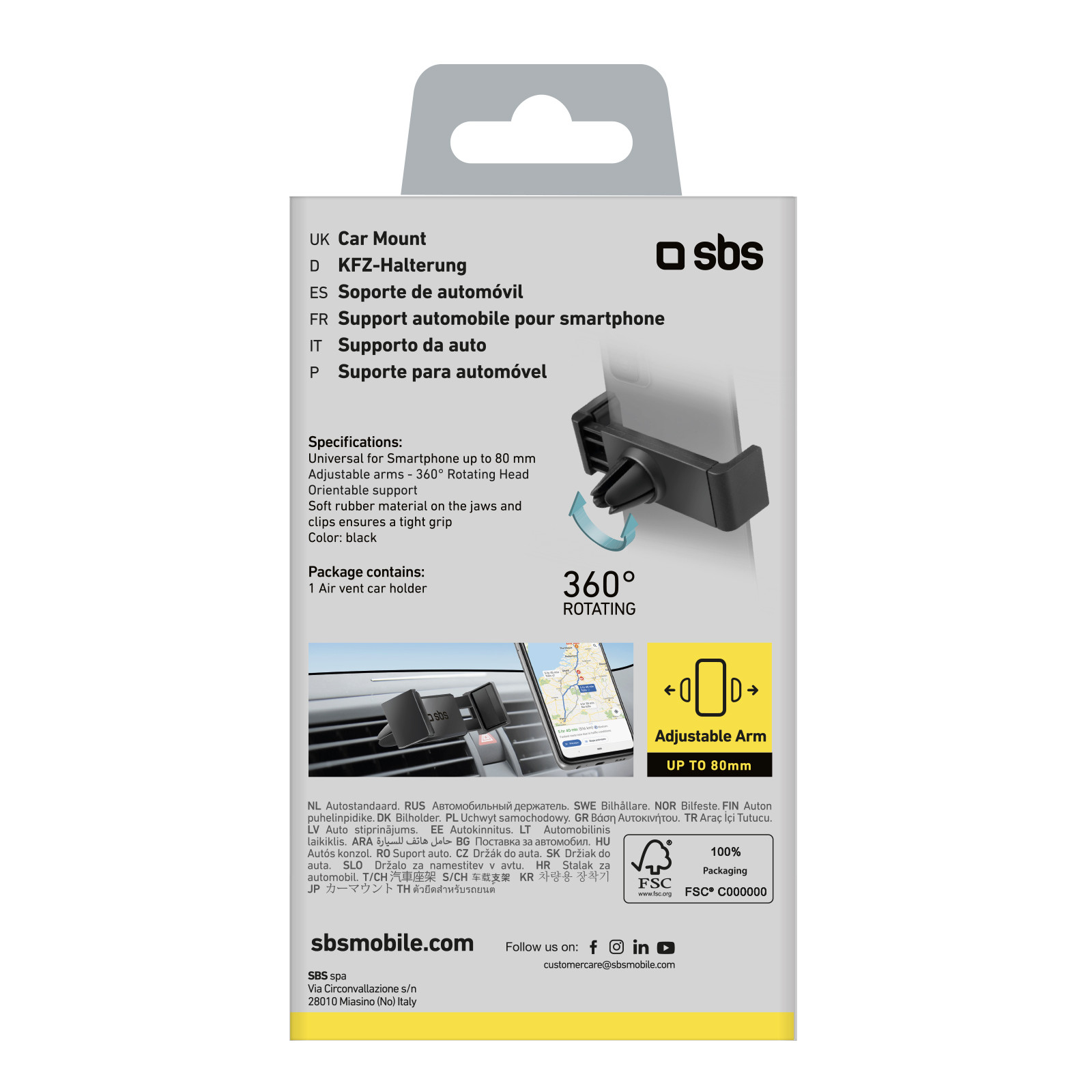 SBS TESUPAIRCLIP Supporto Universale Auto per Bocchetta - immagine 3