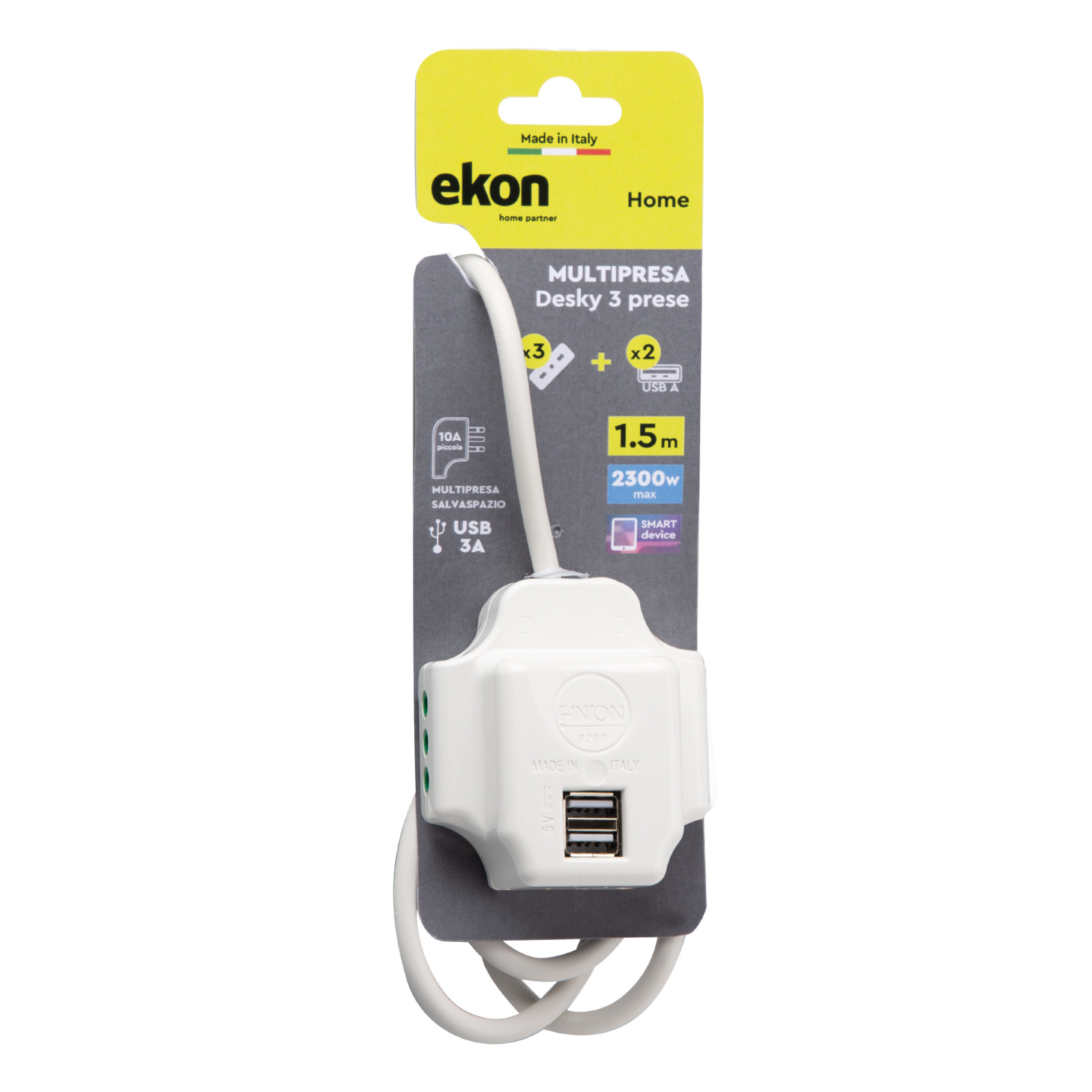 Ekon Desky Multipressa 3 Prese 2 Porte Usb 1.5MT - immagine 2