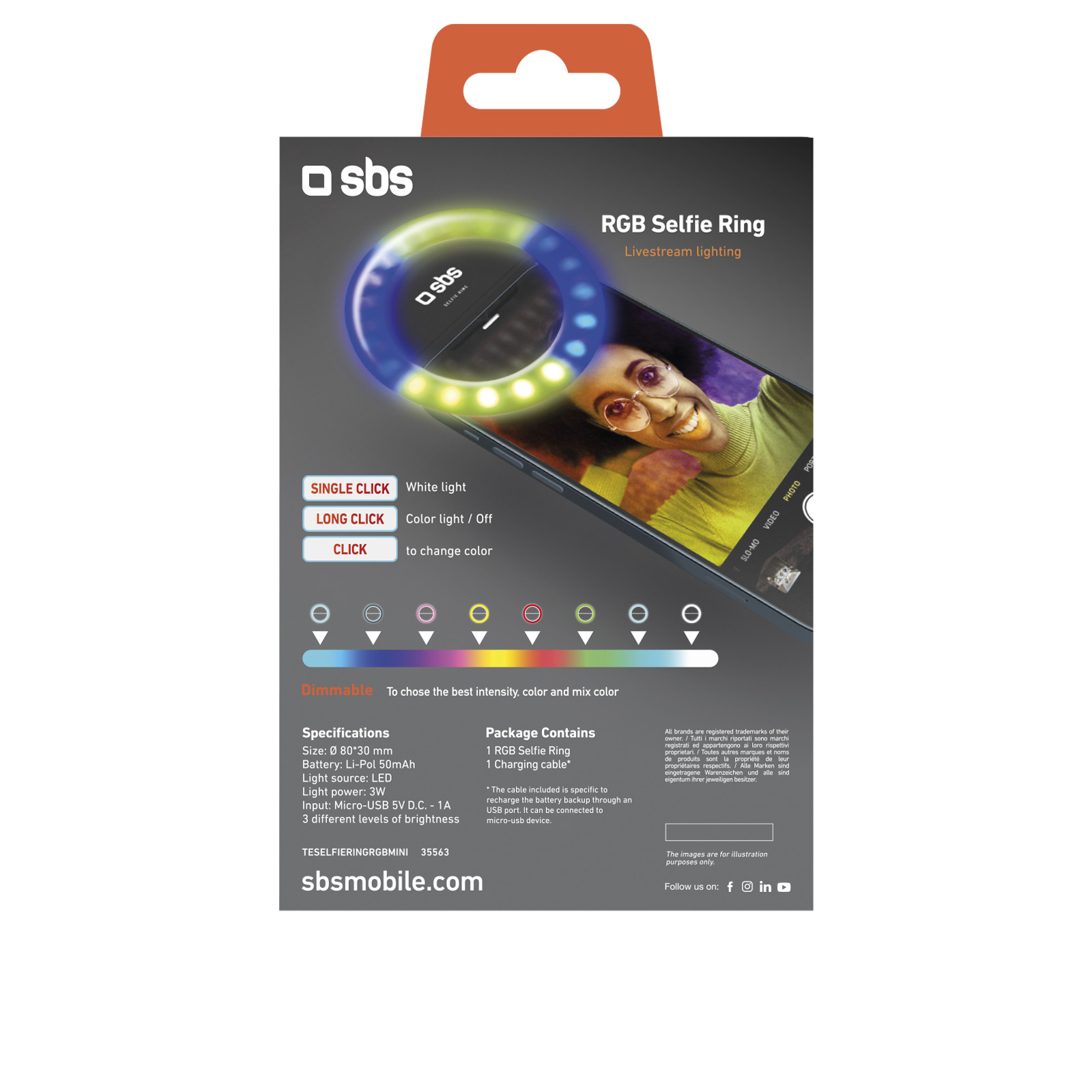 SBS Selfie Ringlight per Smartphone per Selfie Video Multicolor - immagine 3