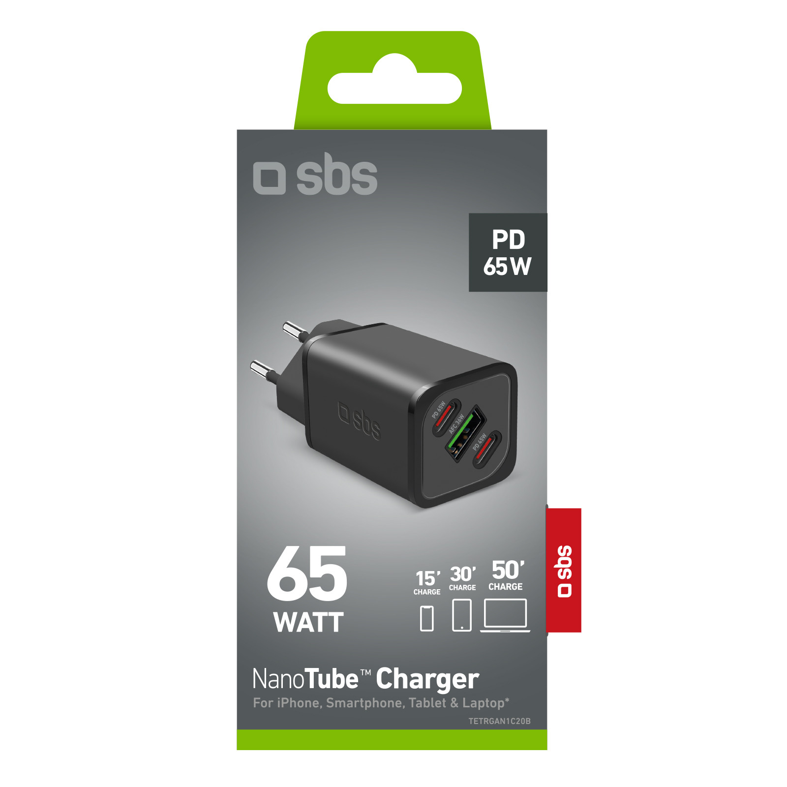 SBS TETRGANUSB2C65W Caricabatterie Rete Gan 2 USB-C 1 USB 65W - immagine 2