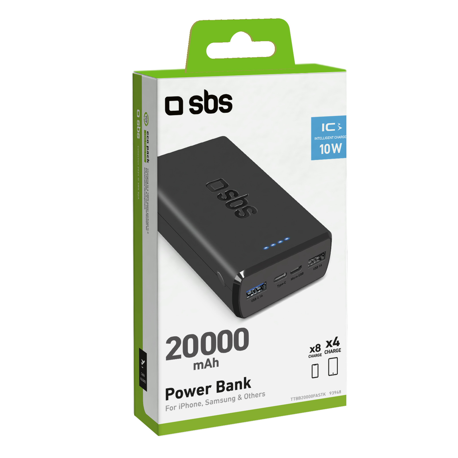SBS TTBB20000FASTK Nero Power Bank 20000mAh con 2USB - immagine 2